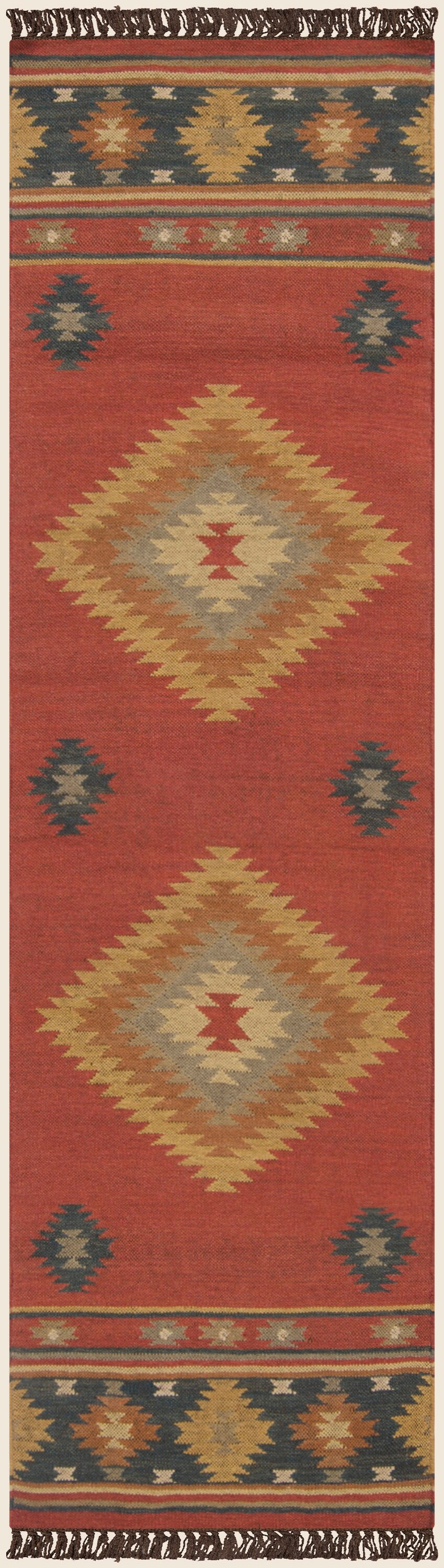Livabliss JT1033-268 Jewel Tone 2 x 8 (ft) Wool Dark Red Rectangular Indoor Medallion Southwestern Runner rug