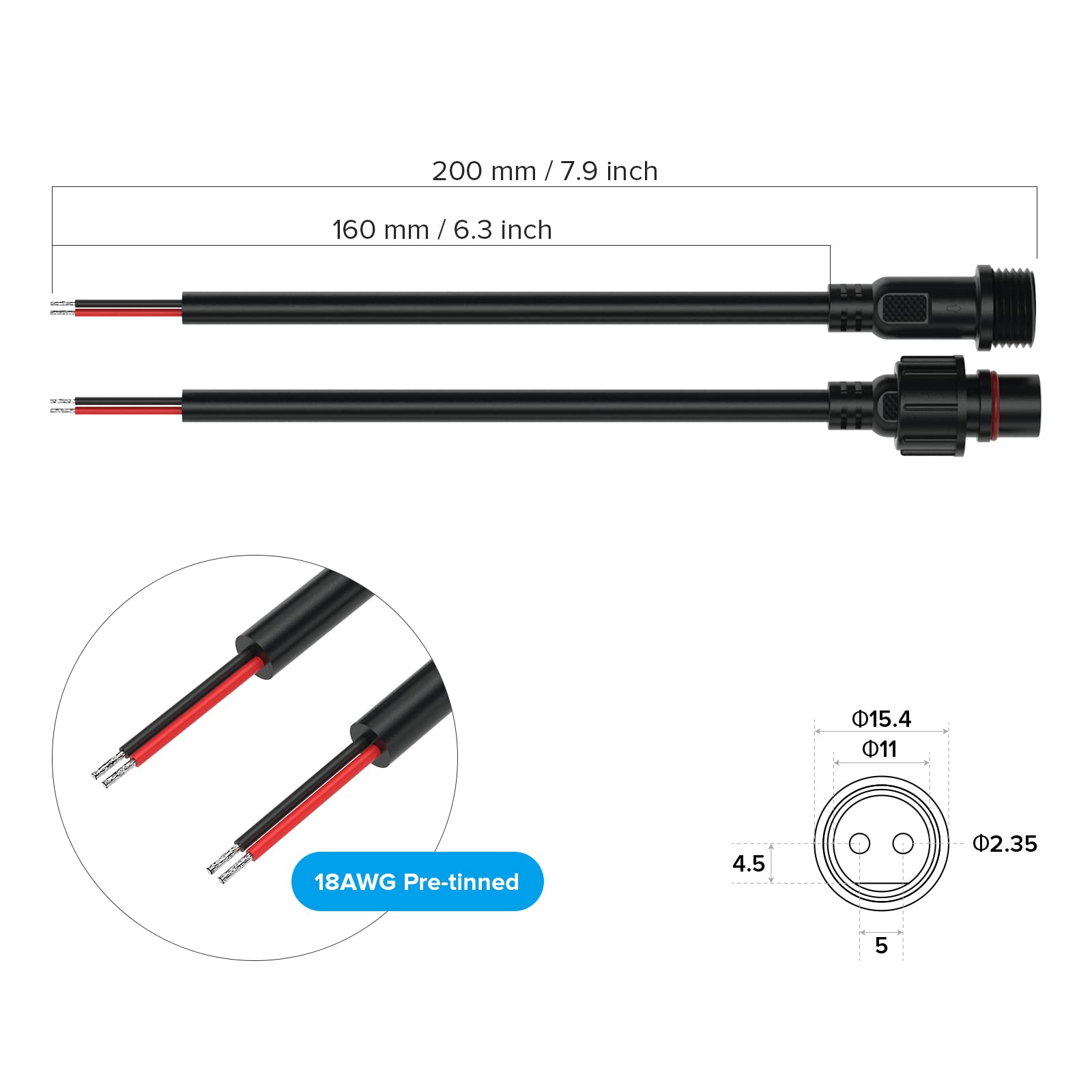 Lukvuzo 2Pin Electrical Connector 18AWG IP65 Waterproof Male Female ...