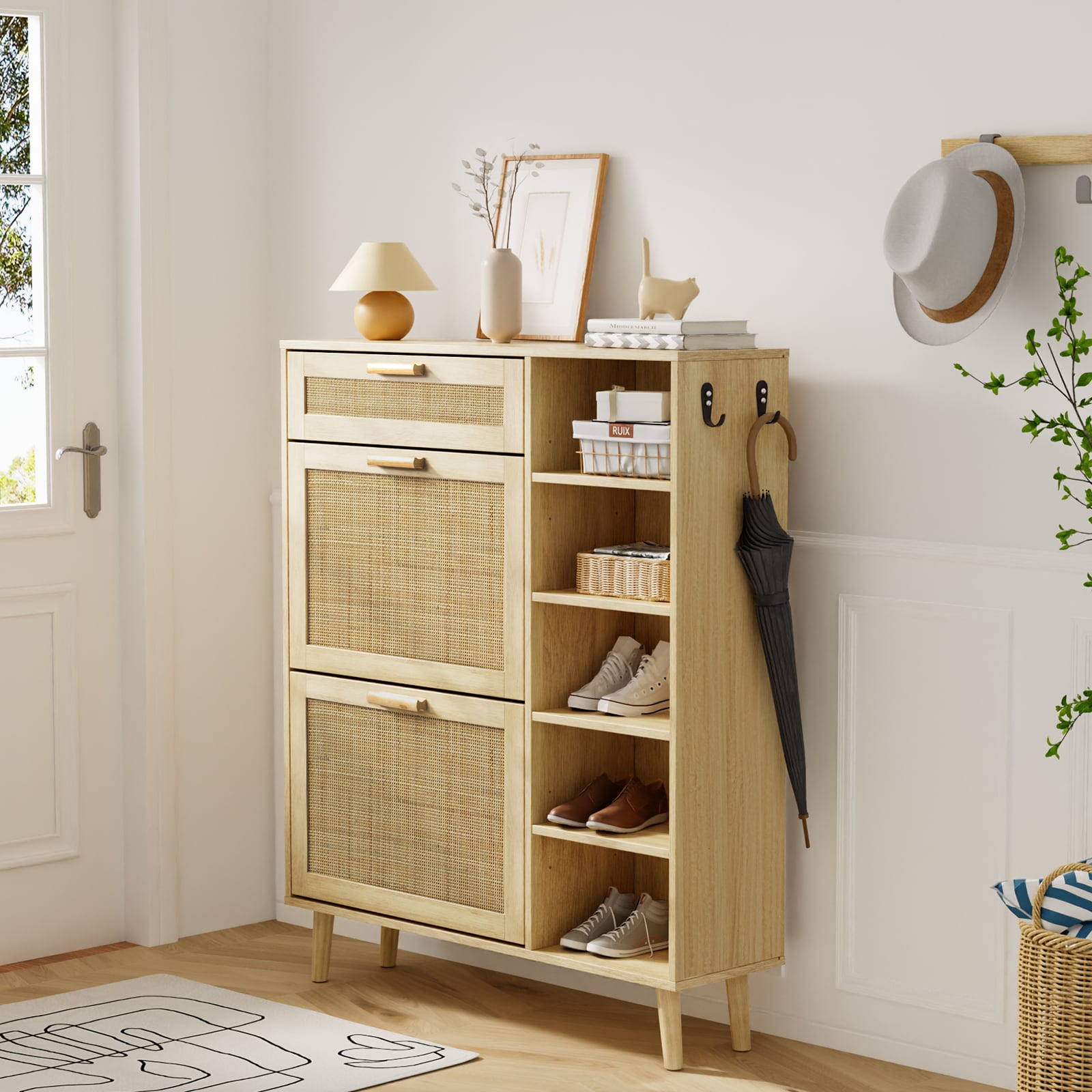 Winado 46.06 in H 5 Tier 12 Pair Oak Mdf Shoe Cabinet in the Shoe Storage department at Lowes