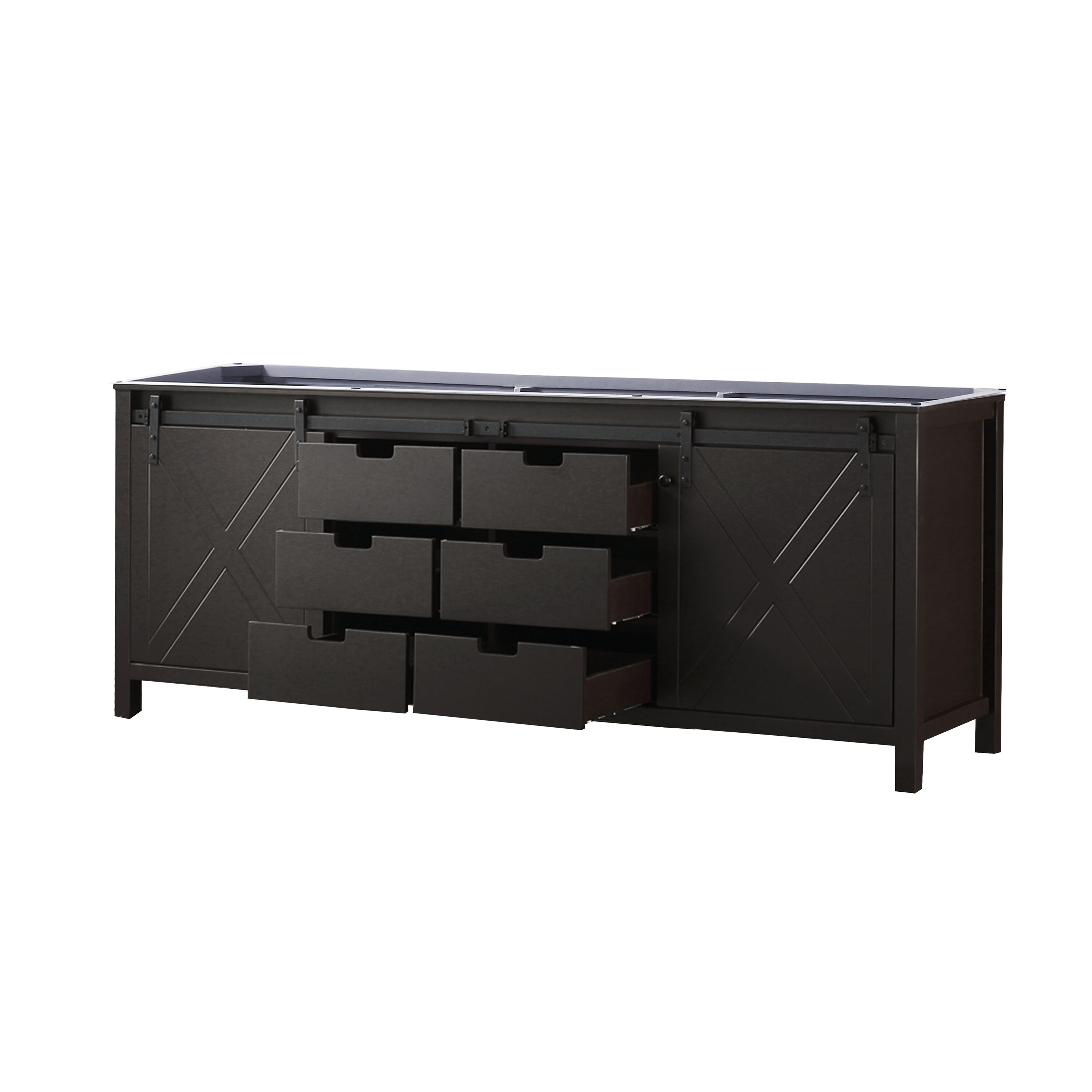 Marsyas 84" Brown Freestanding Vanity Cabinet with Barn Doors