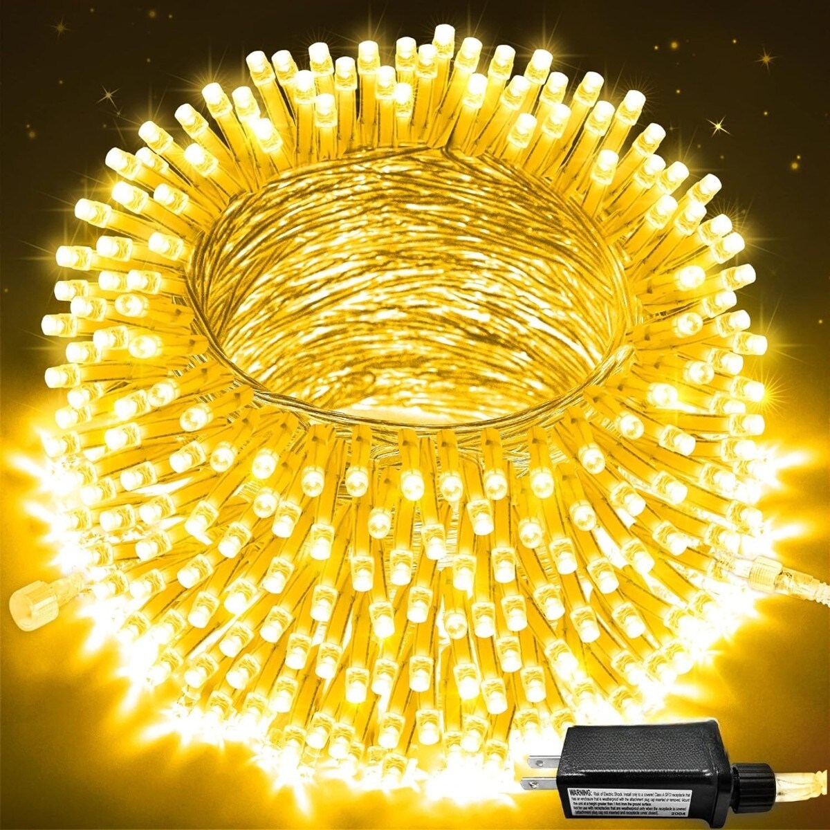 HEKCUIX  250 LED Connectable Christmas String Lights 91.5ft Warm White Indoor Outdoor with 8 Modes and Timer