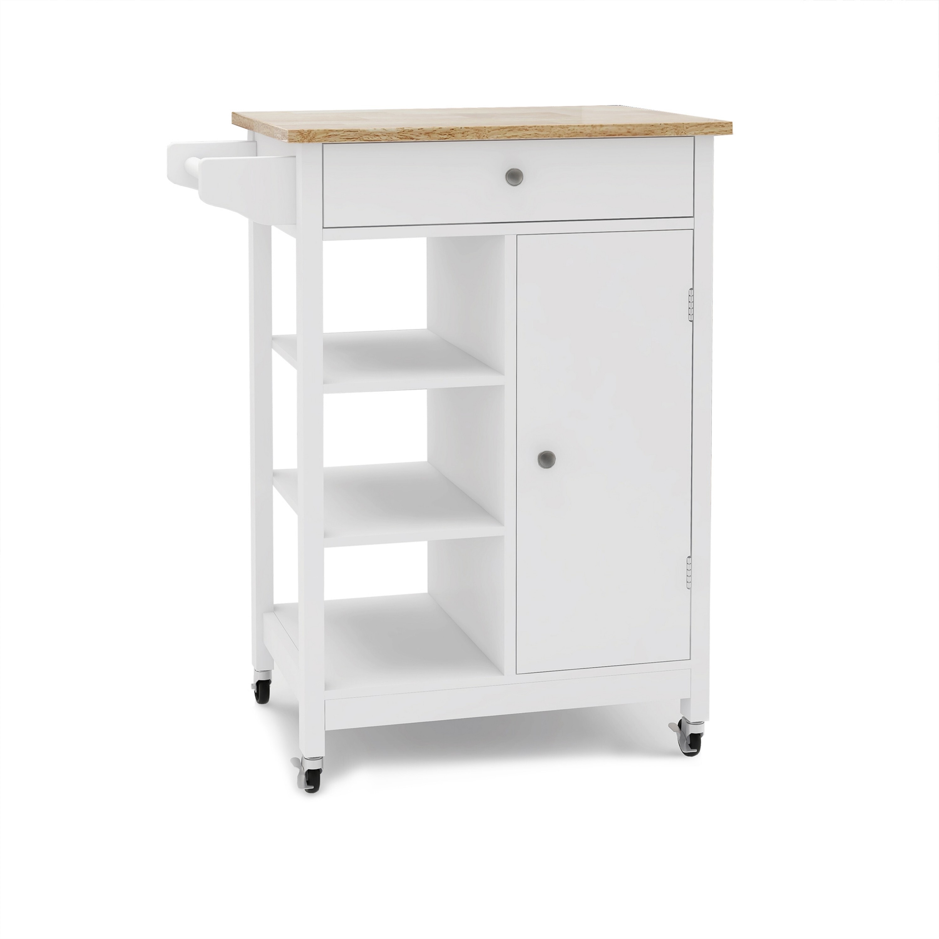Miki Shinly CYH-5386-02QI White Wood Base with MDF Wood Top Rolling Kitchen Island ( 16-in x 35-in x 26-in )