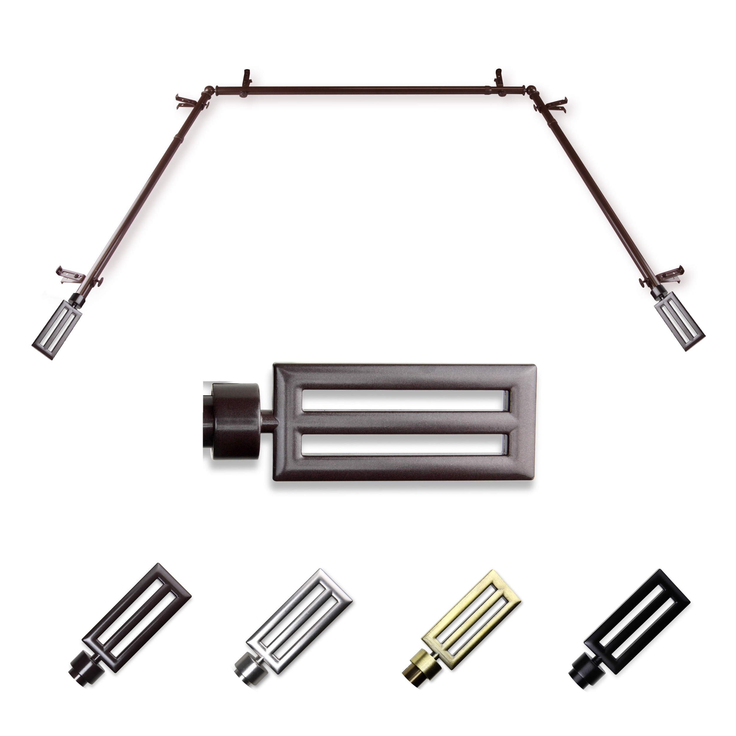 Hart & Harlow L-ABAY-73-7 Franco 13/16-in Bay Cocoa Steel Bay window curtain rod with Finials