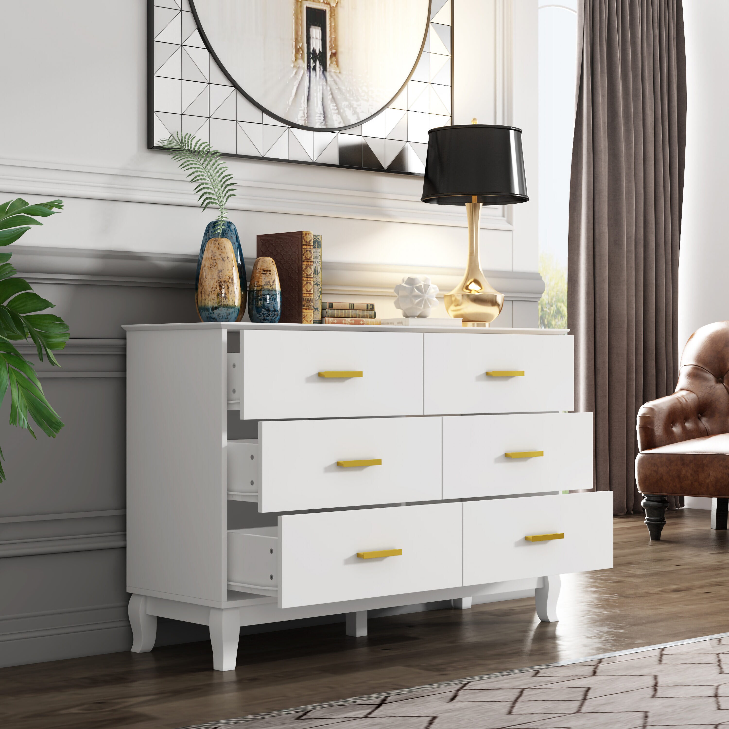 FUFU&GAGA Contemporary White 6-Drawer Standard Dresser with Spacious ...