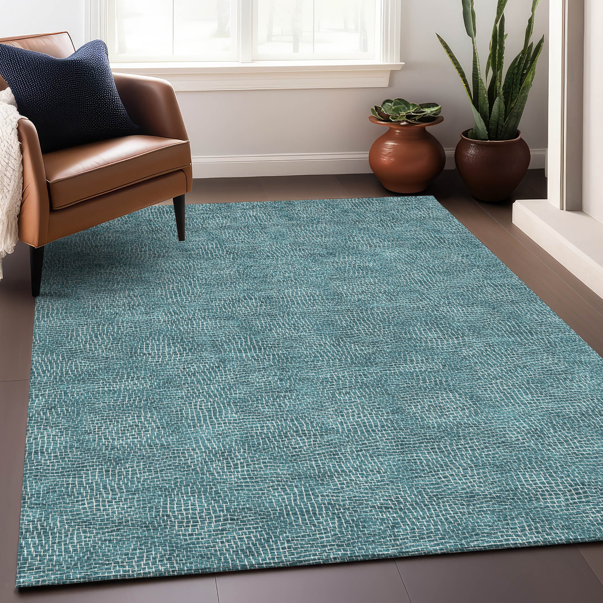 Addison Rugs ACN1057TE30X46 Chantille ACN1057TE 2 x 3 (ft) Polyester Teal Rectangular Indoor/Outdoor Geometric Machine washable Area rug
