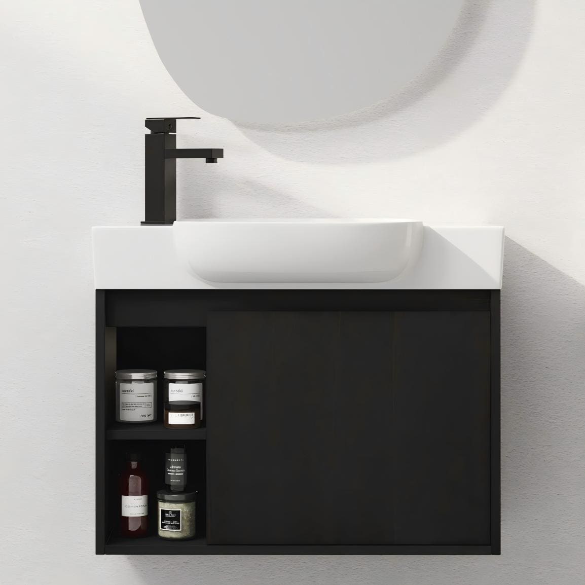 Xspracer 25.7-in Black Single Sink Bathroom Vanity with White Ceramic Top