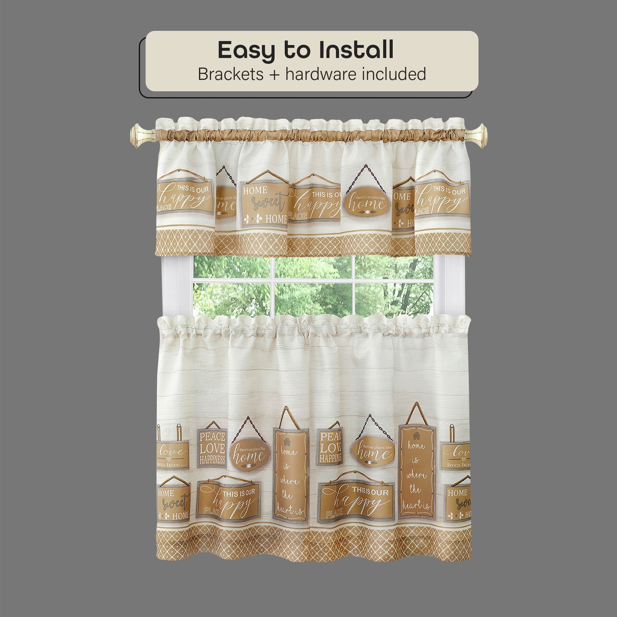 Adjustable Antique Cream Metal Curtain Rod with Gold Finials