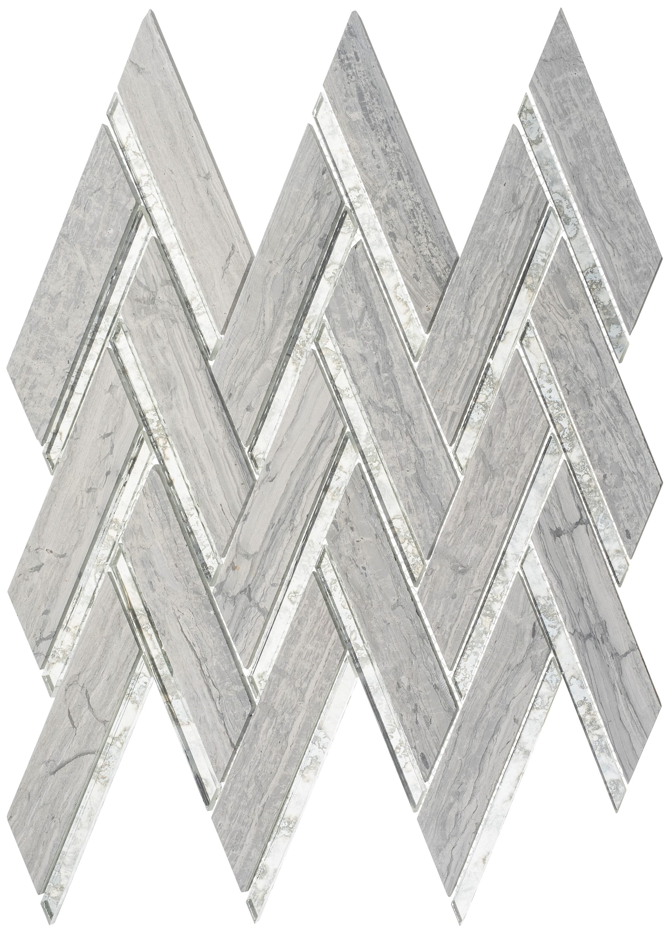 Andova Tiles ANDSKY192 Skylar Olive 14-in x 15-in Polished Glass/Stone Marble Look Chevron Mosaic Wall Tile (1.46-sq. ft/ Piece)