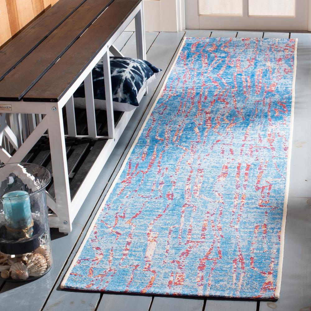 Coastal Breeze Blue and Red Synthetic 2'x8' Runner Rug