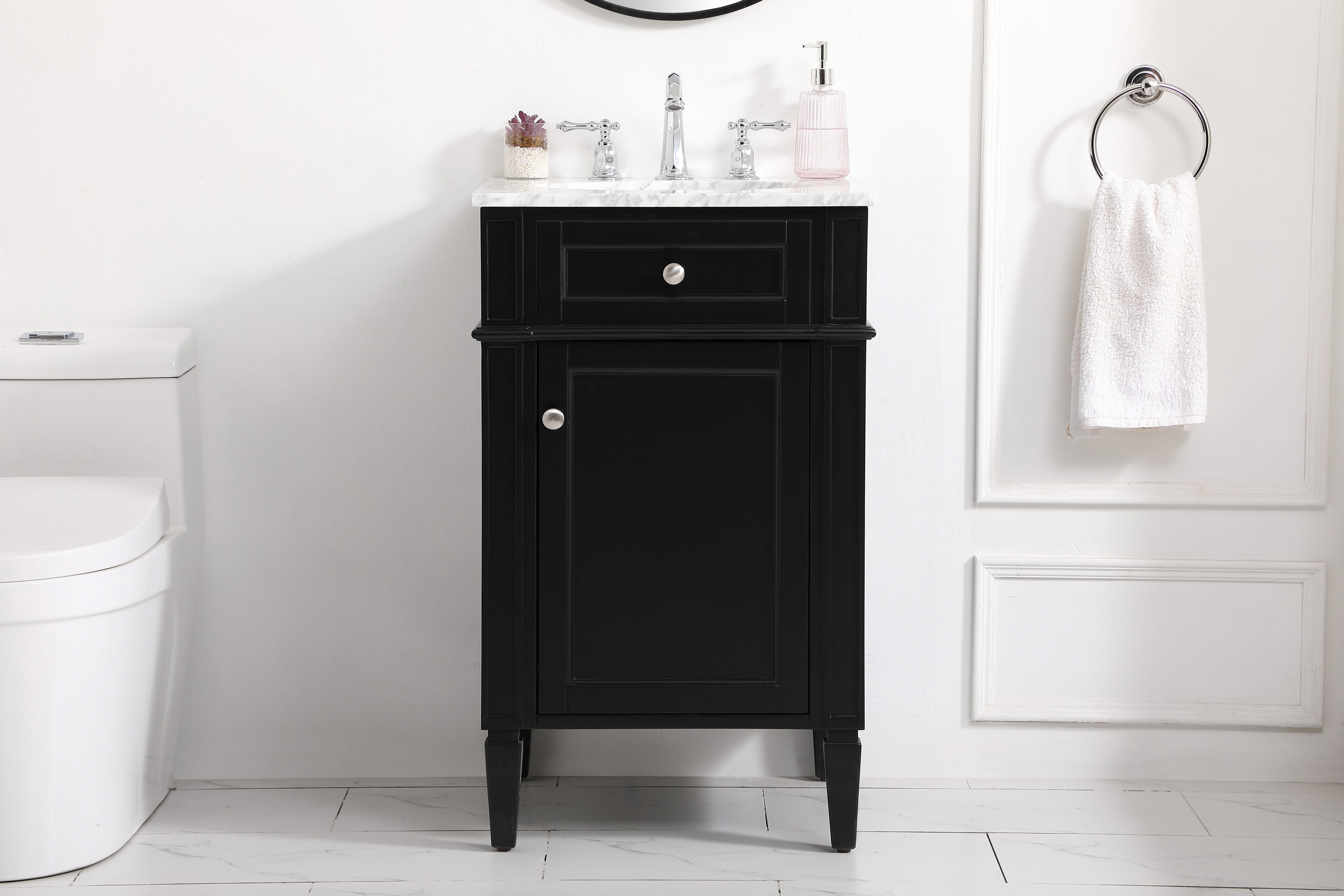 Black Marble Top Single Sink Vanity with Porcelain Basin
