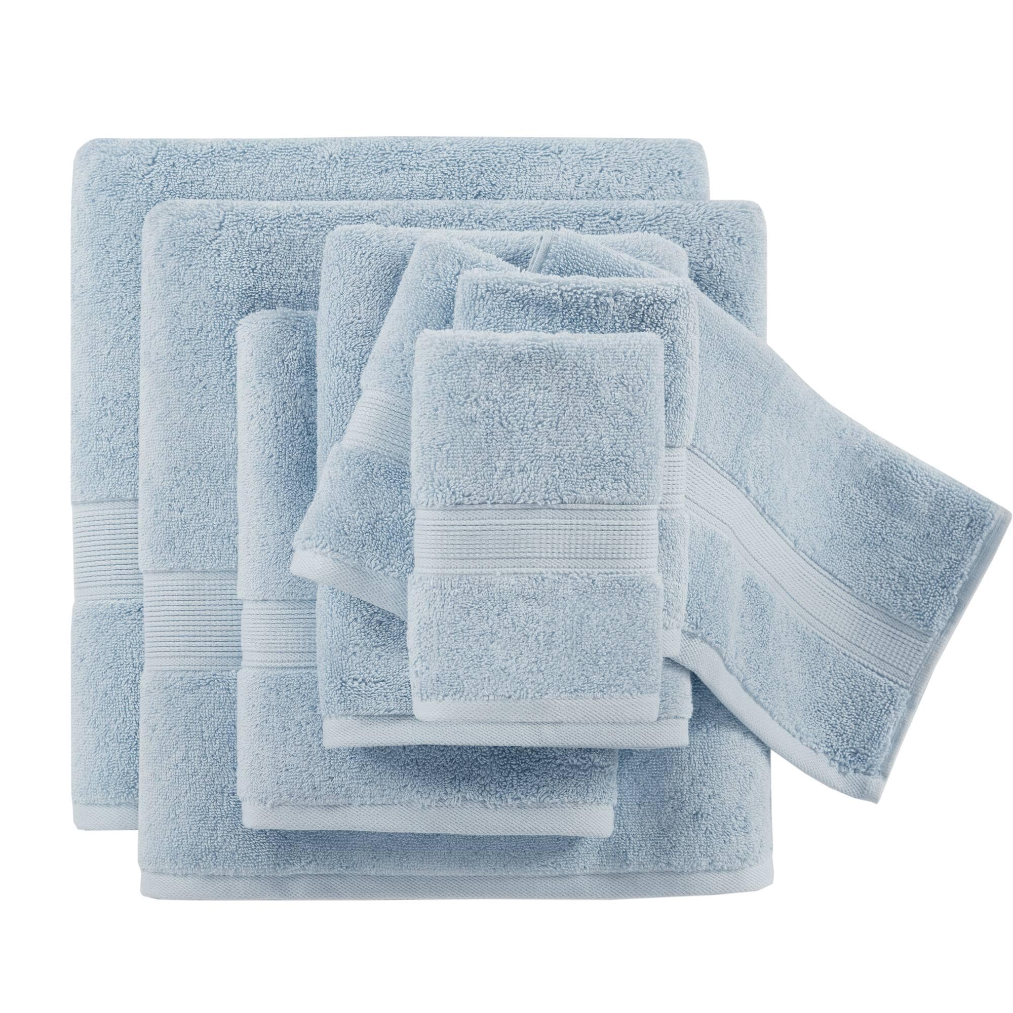 Madison Park Signature MPS73-198 8-Piece Light Blue Cotton Quick Dry Bath Towel Set (800 GSM)