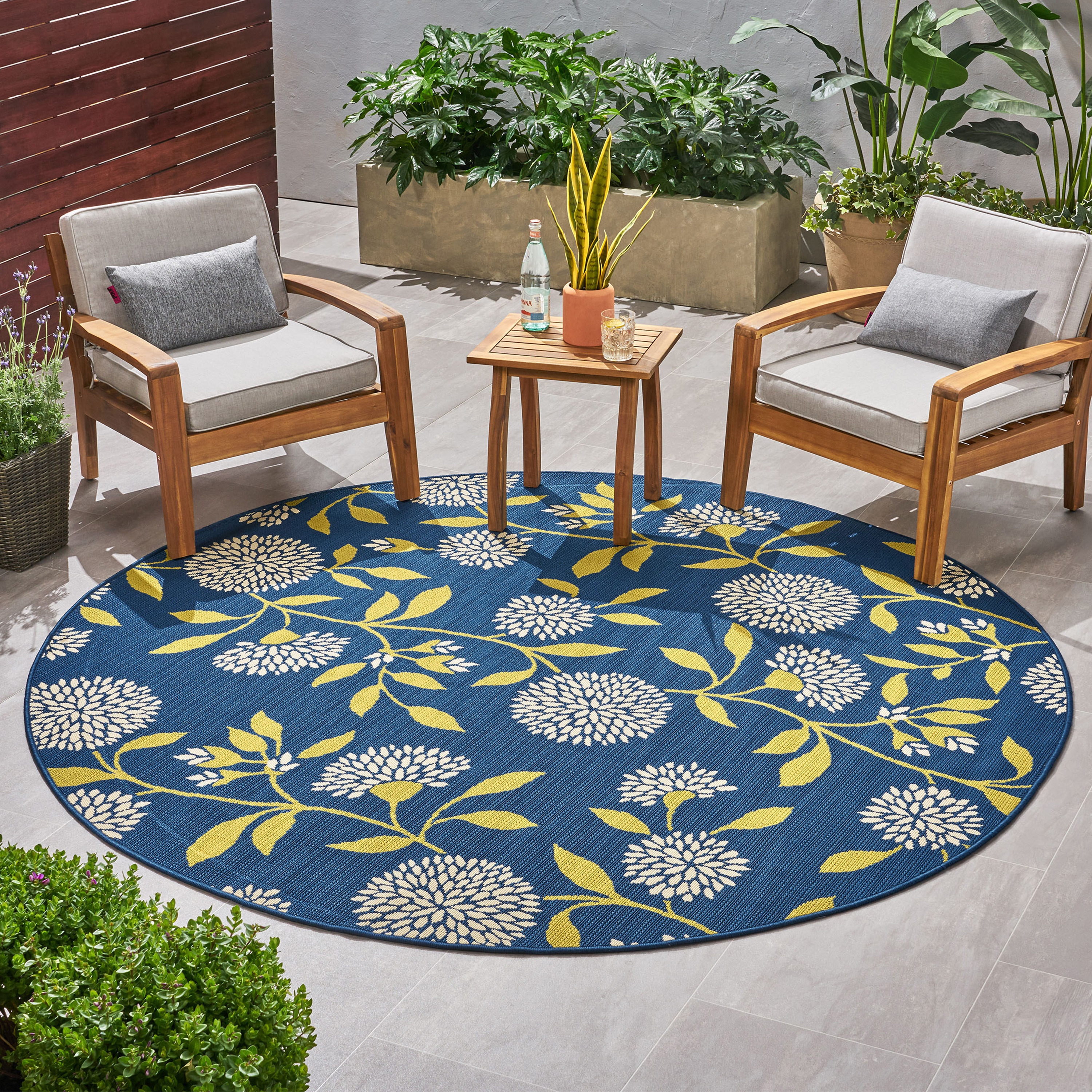 ToolCat NGG39-27-MT 8 x 8 (ft) Polyester Blue+Yellow Round Indoor/Outdoor Area rug