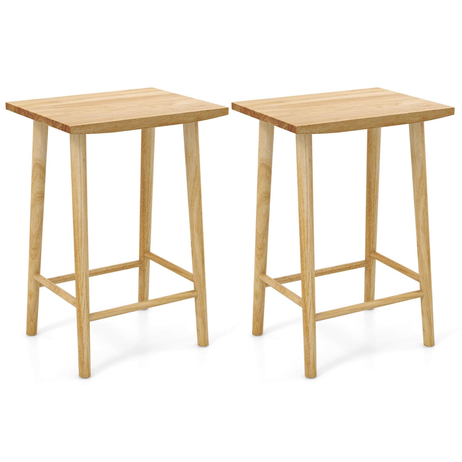 Costway -  25.5 inches Counter Height Stool Set of 2 with Footrest and Solid Wood Frame Natural
