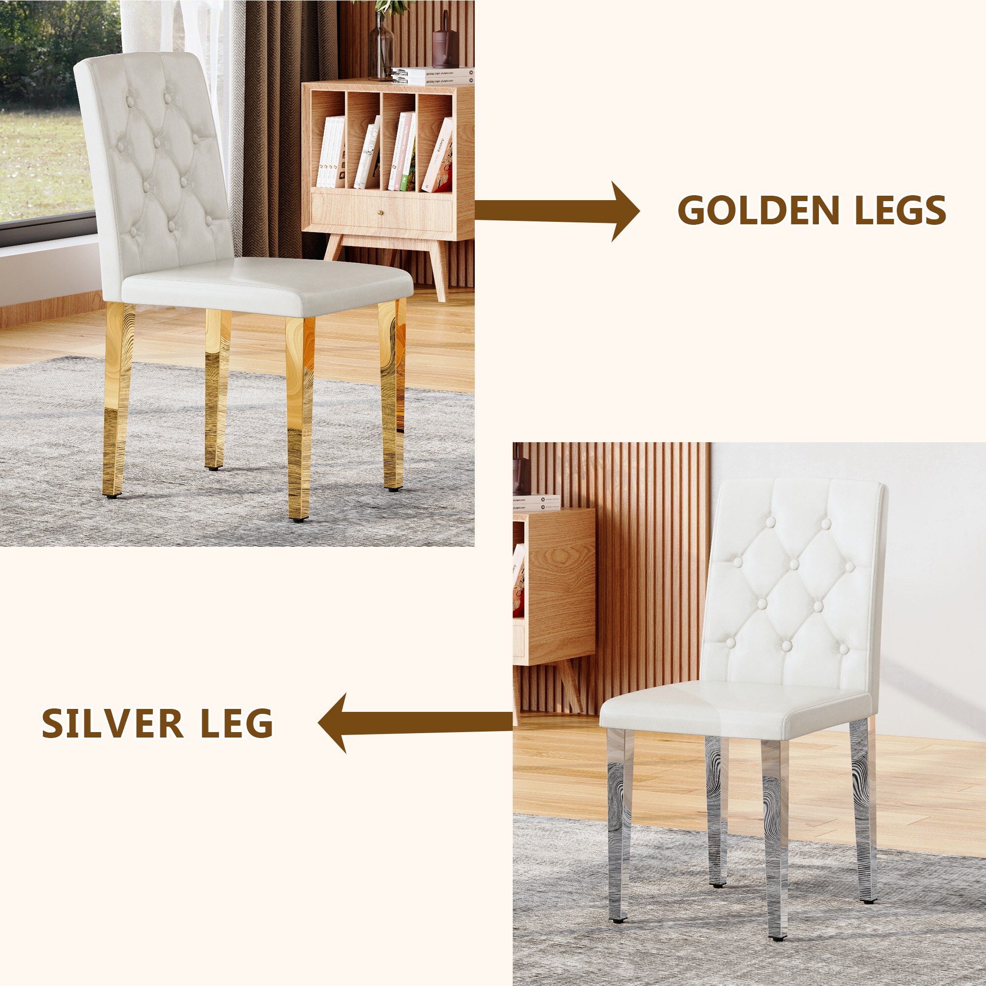 Tinyhomie 4 pack white PU dining chairs: ergonomic buckle backrest 35 ...