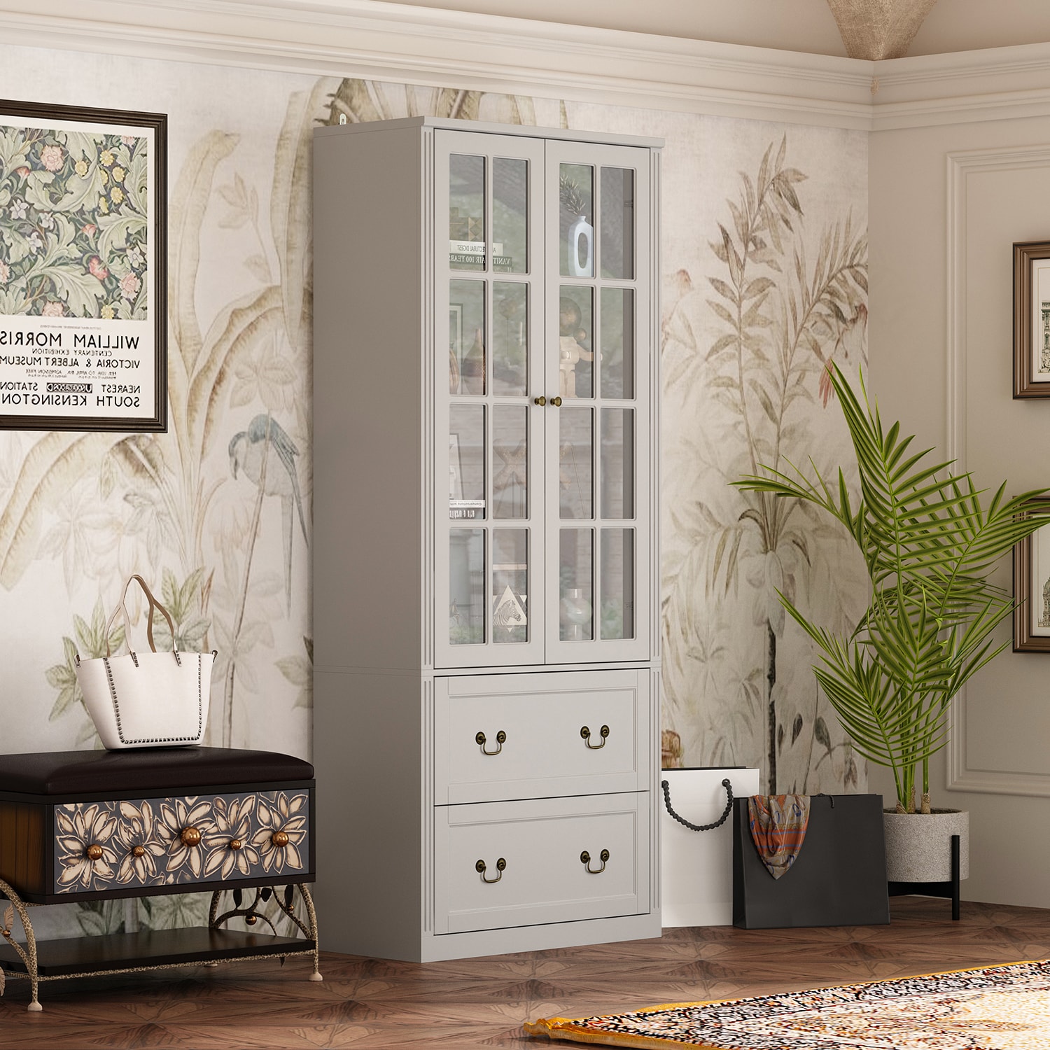 FUFU&GAGA Gray Mdf 4-Shelf Bookcase with Doors (31.5-in W x