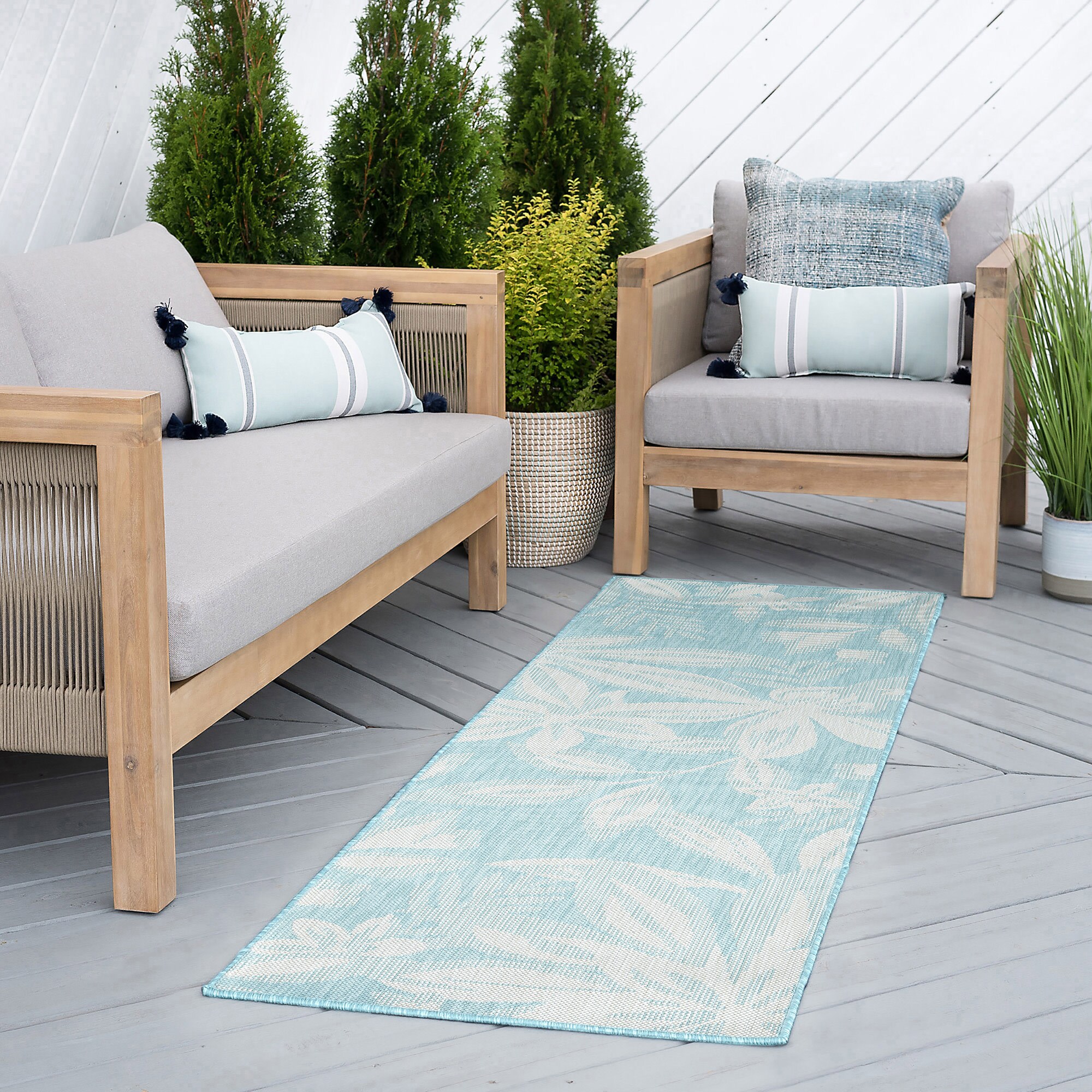 Tayse ECO1706 2X8 Eco 2 x 8 (ft) Flatweave Polypropylene Aqua Rectangular Indoor/Outdoor Runner rug