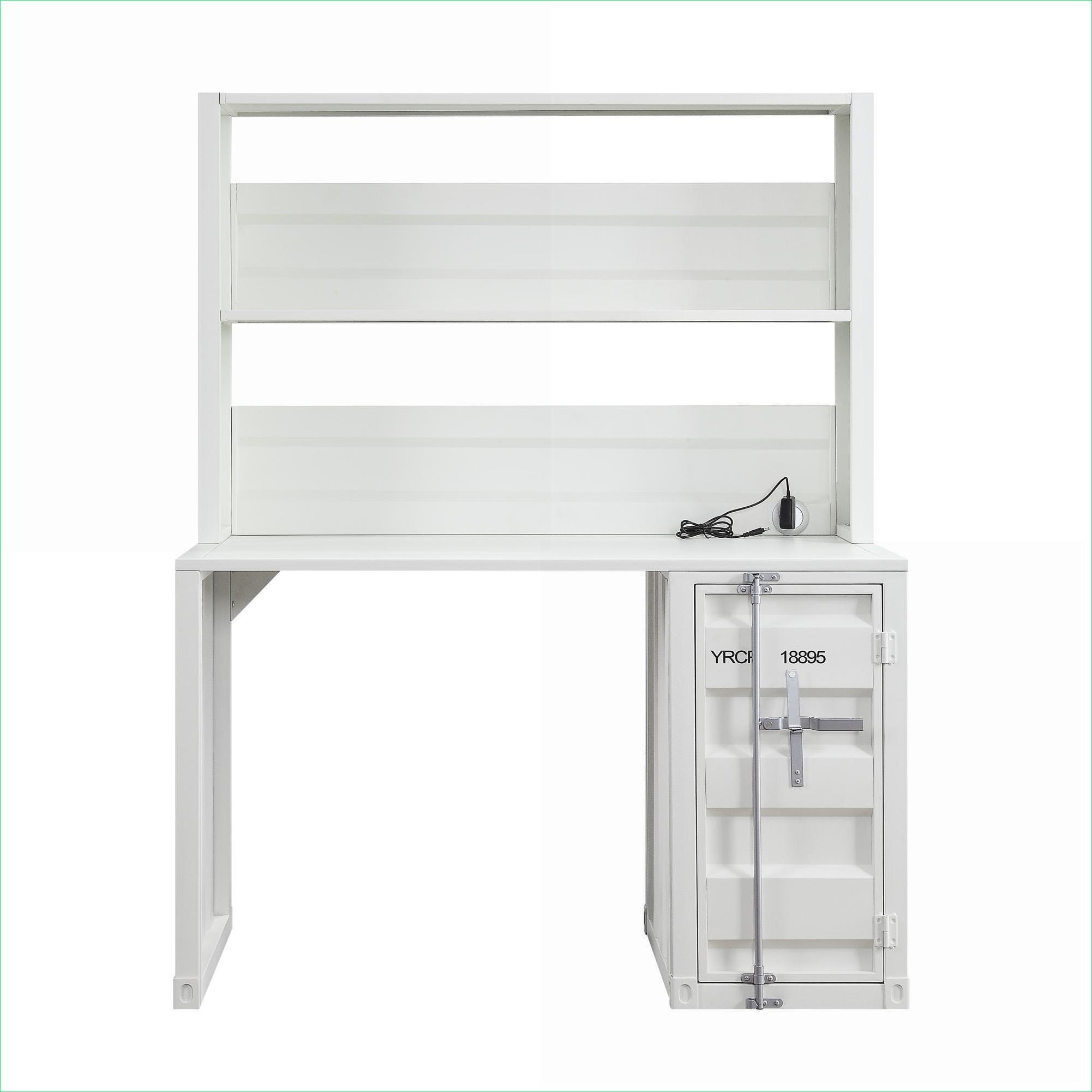 Watnature Crisp White Metal Writing Desk With Hutch Rectangular Work ...