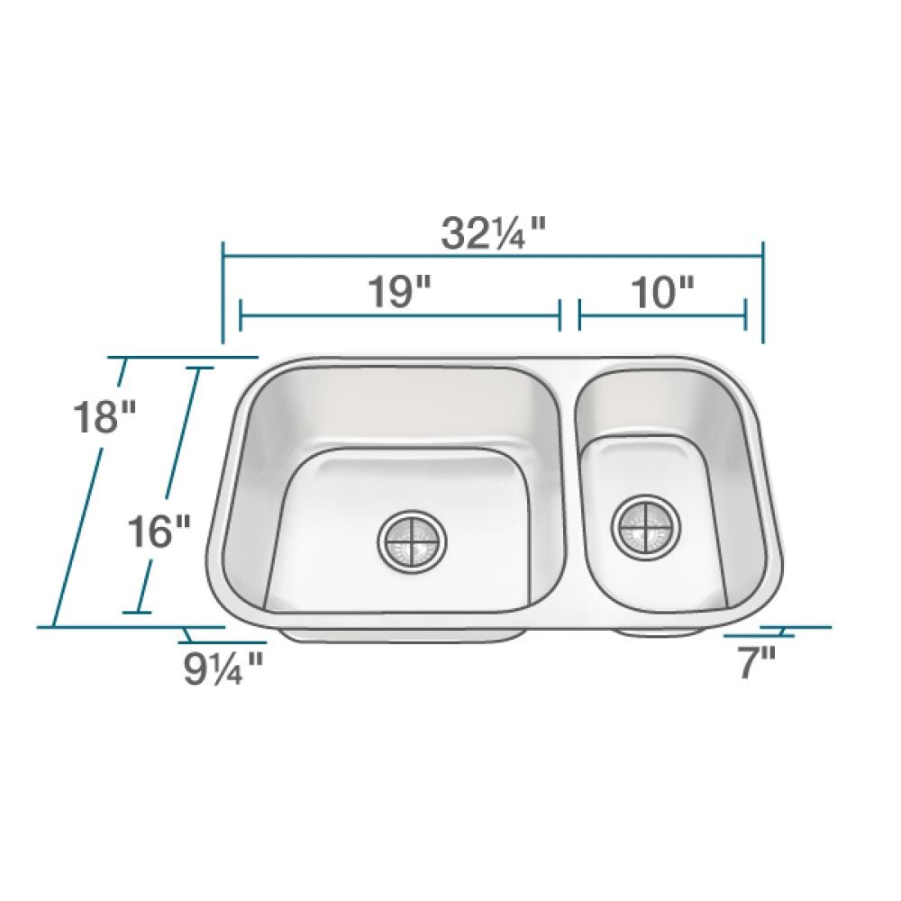 MR Direct Undermount 32.25-in x 18-in Stainless Steel Double Offset ...