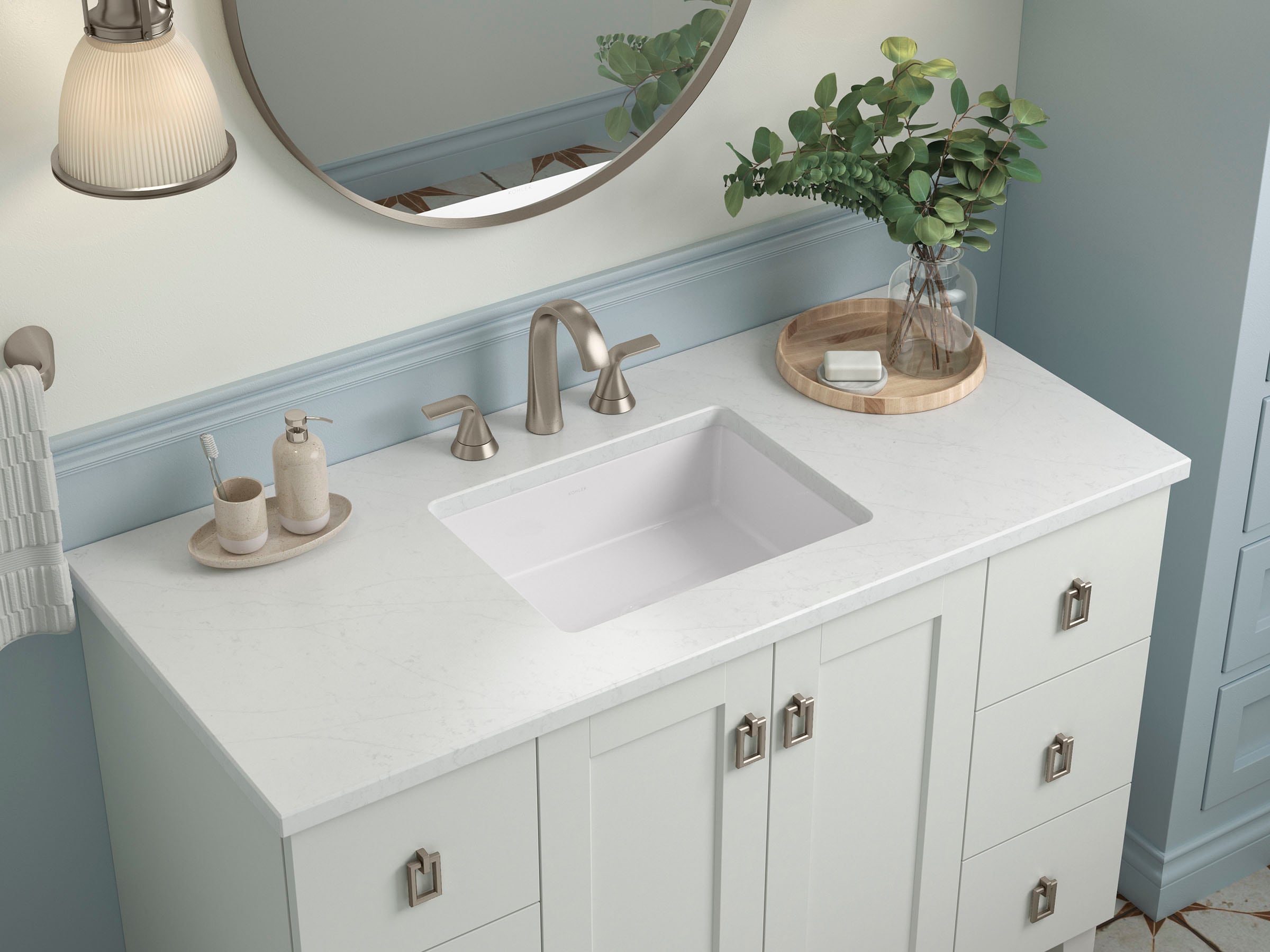 Silestone Eternal Statuario Quartz 49-Inch Vanity Top with Rectangle Cutout