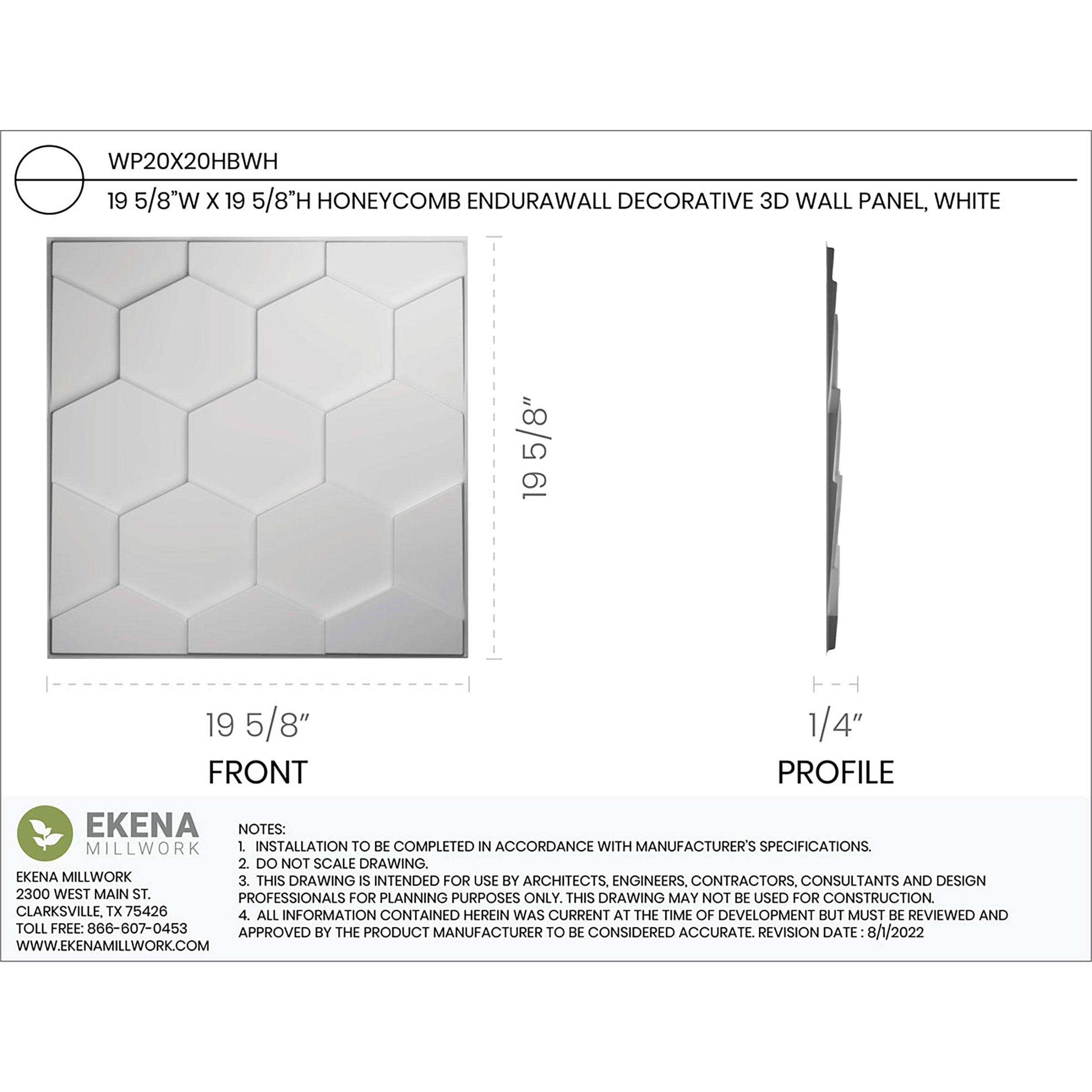 Ekena Millwork WP20X20HBWH Wall-Panels - View #2
