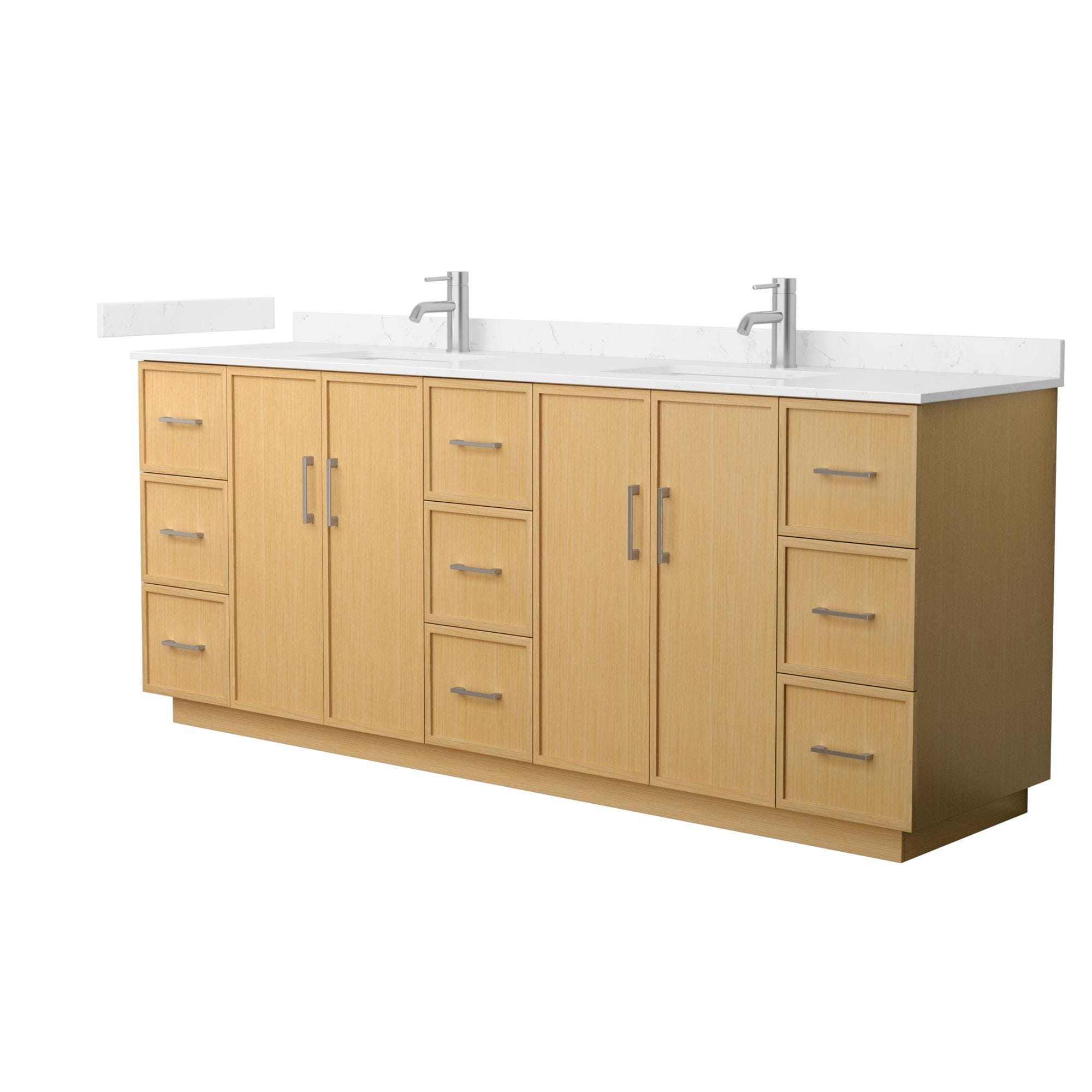 Wyndham Collection WCH747484DIOCCUNSMXX Elan TK 84-in Light Oak with Brushed Nickel Trim Undermount Double Sink Bathroom Vanity with Carrara Cultured Marble Cultured Marble Top