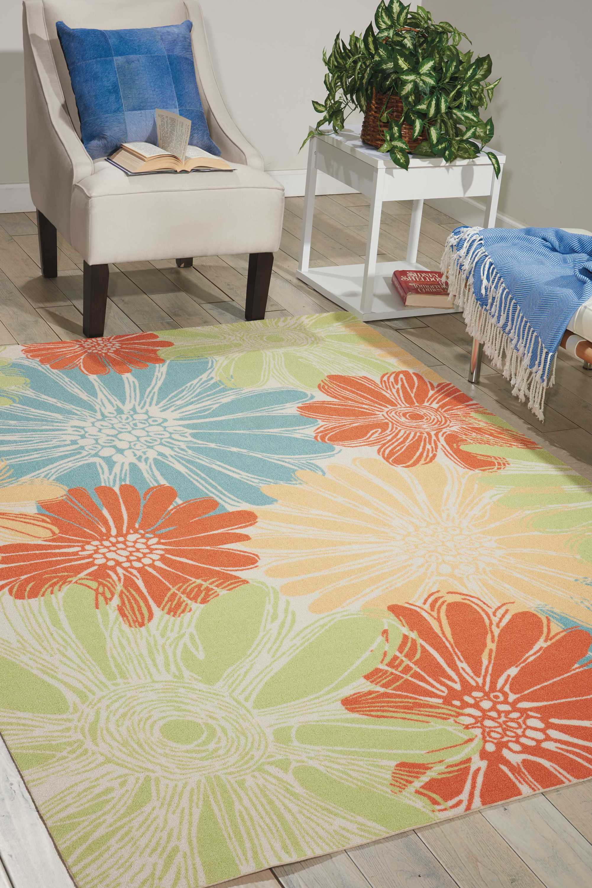 Nourison 11252 Home Garden 7 x 10 (ft) Loomed Polyester Ivory Rectangular Indoor/Outdoor Abstract Coastal Area rug