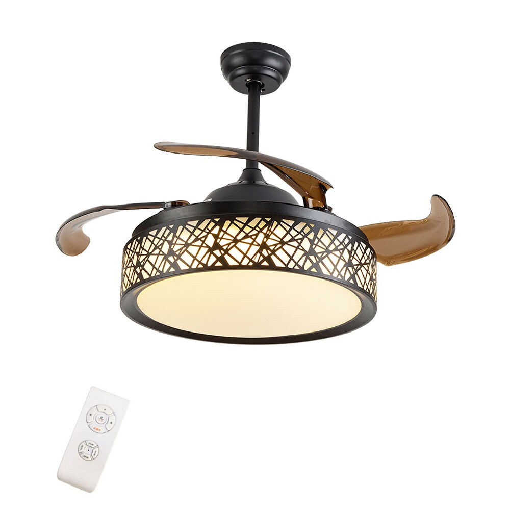 Oukaning HG-HCXLST-3090-US 42-in Color-Changing Integrated LED Black Bird's Nest Pattern with ABS Blades Chandelier Ceiling Fan With Light - Remote Included ( 4 -Blade )