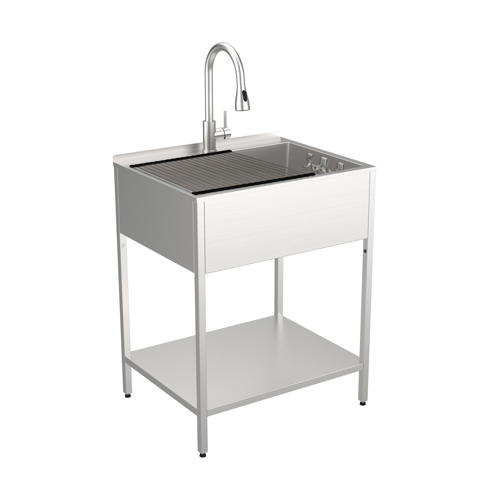 Transolid K-EWS-2822S 22.1-in x 28-in 1-Basin Brushed Satin Freestanding Laundry Sink with Faucet