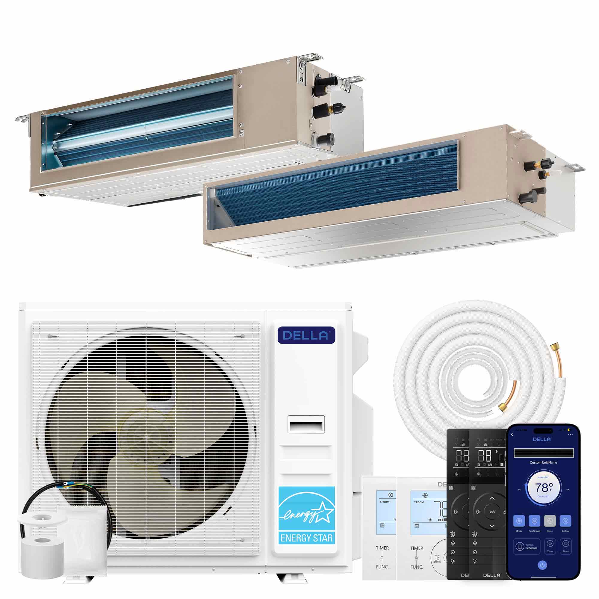 Belleze  34K BTU 2 Zone (9500+22000 BTU) Ducted Mini Split Air Conditioner