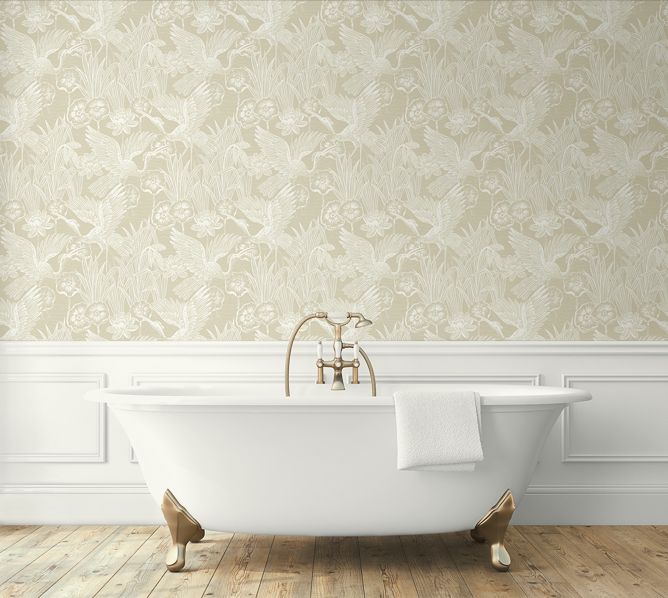 Sand Floral Heron Self-Adhesive Vinyl Wallpaper