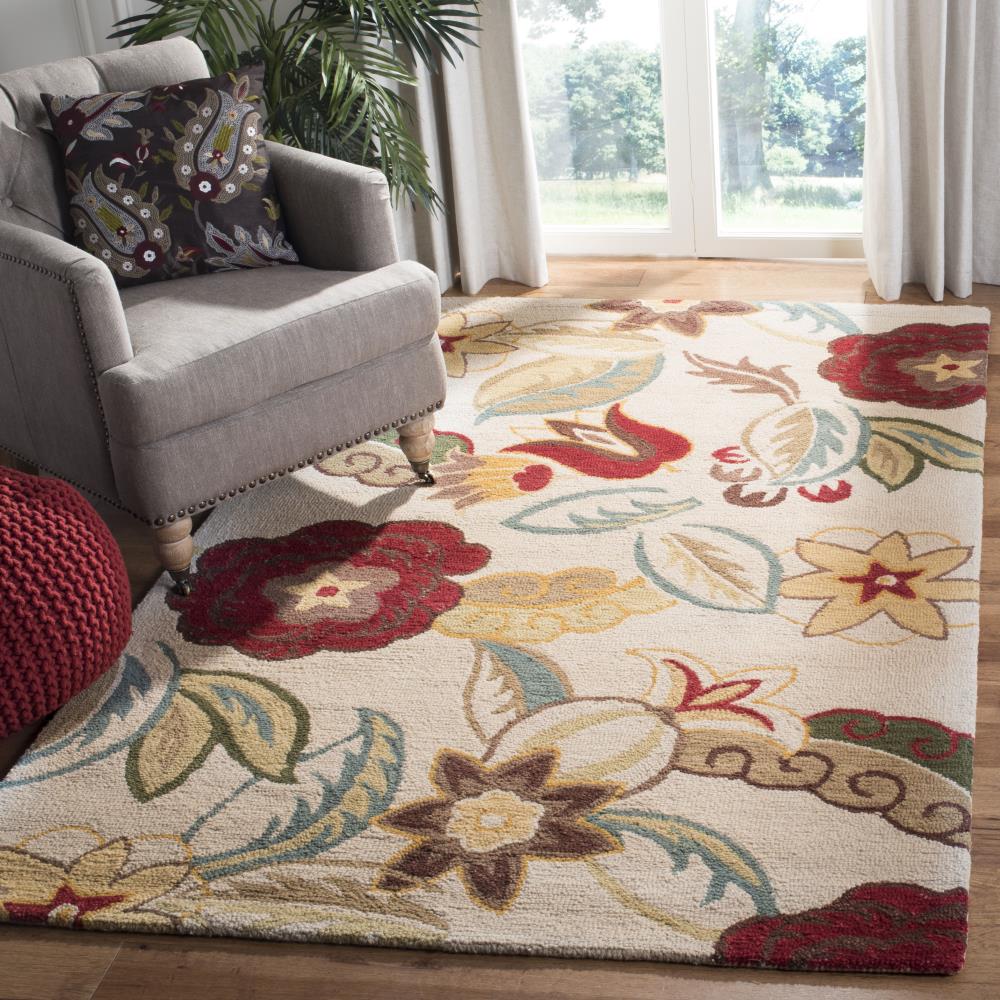 Handmade Red Floral Wool Tufted Rectangular Area Rug