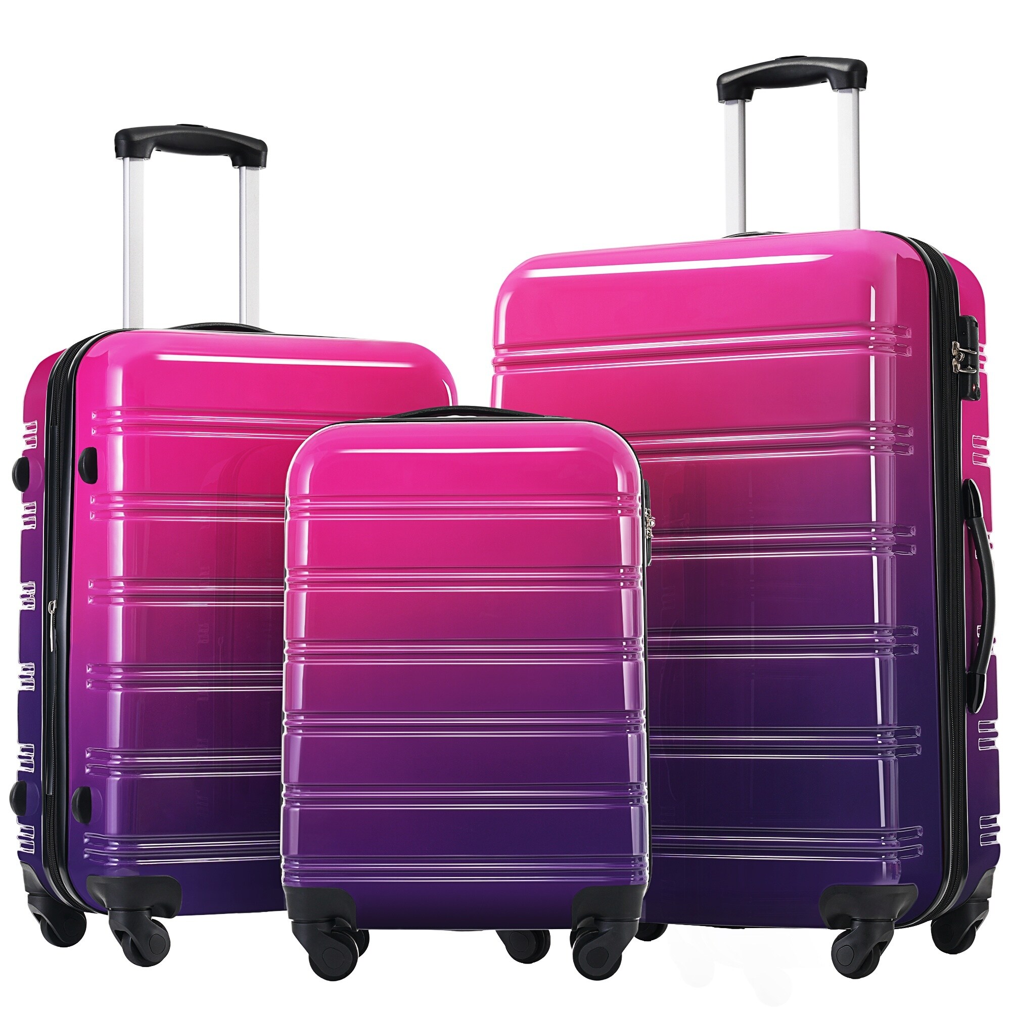 LIVACA 20 inch x 24 inch x 28 inch Purple and Pink Hardshell Luggage Set with Expandable Spinner Wheels and TSA Lock