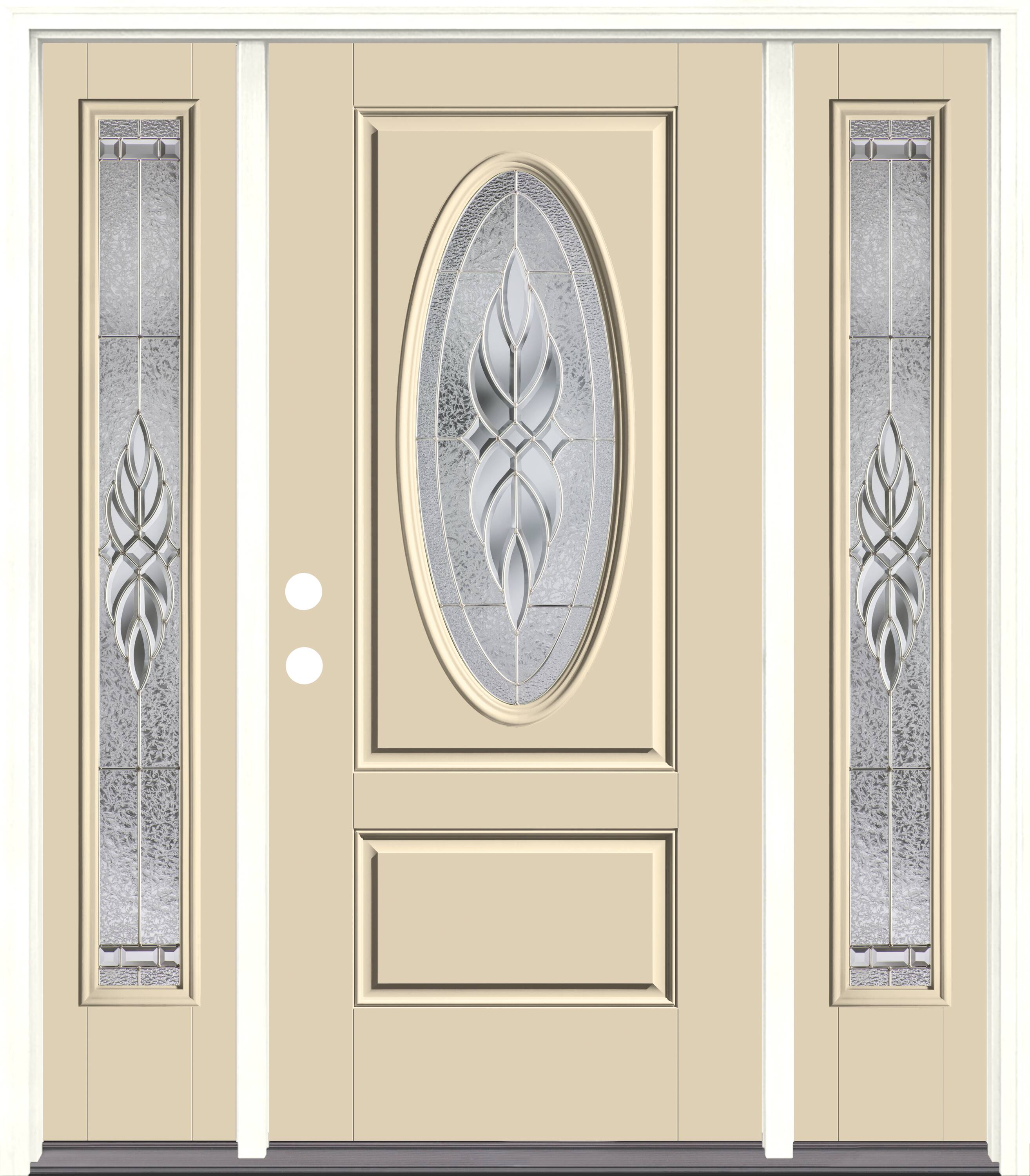 Therma-Tru Benchmark Doors TTB641305SOS Varissa Entry Door 68-in x 80-in x 6-9/16-in Fiberglass Oval lite Right-hand inswing Fossil Painted Prehung Front Door with Sidelights with Brickmould Insulating core