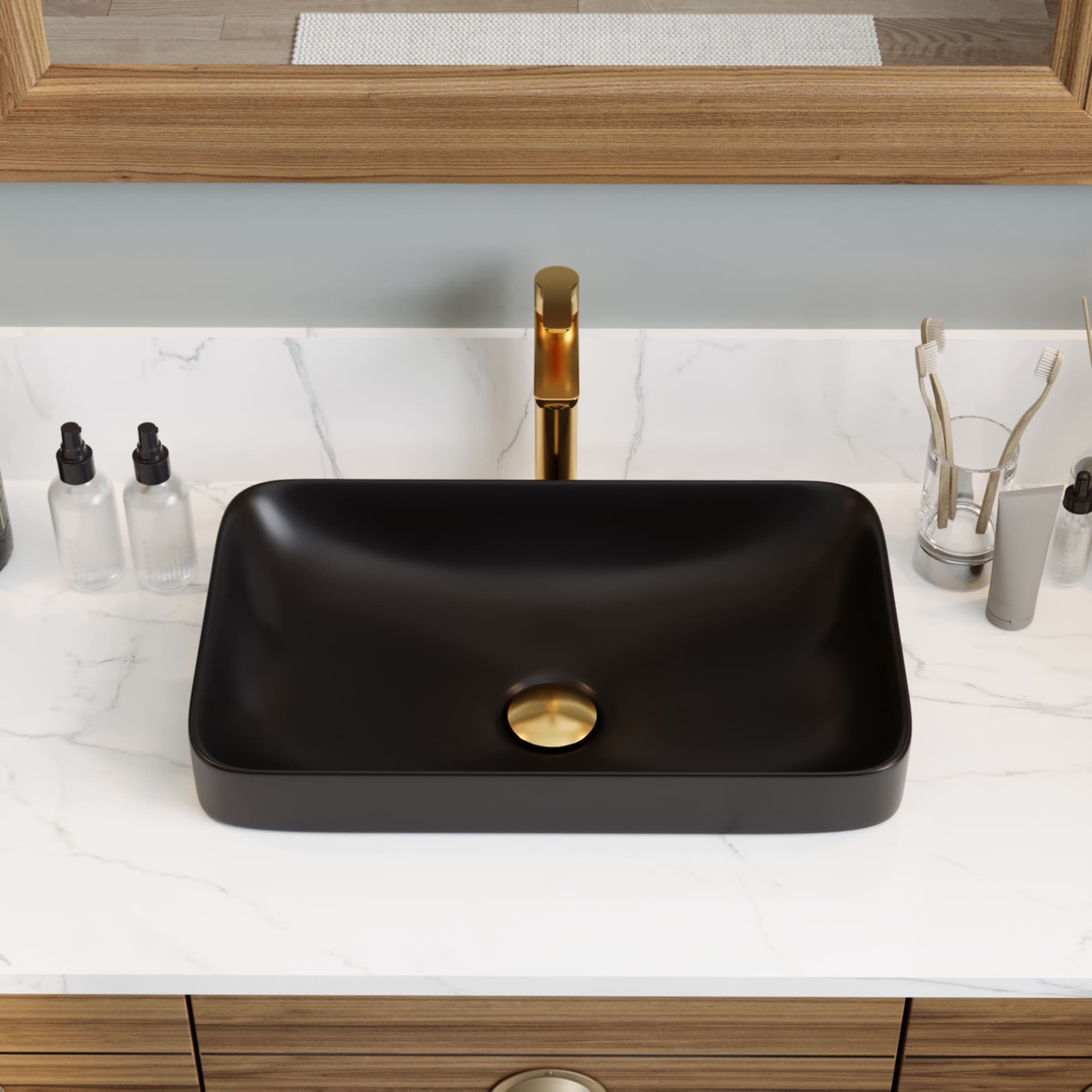 DeerValley Liberty Ceramic 11.81-in Semi-recessed Rectangular Modern Black Bathroom Sink
