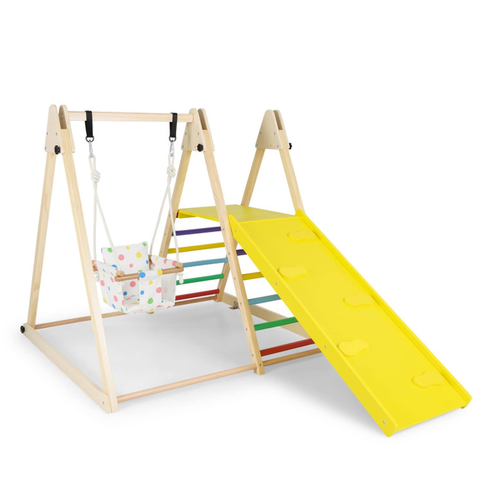 SUGIFT - 4-in-1 Indoor Jungle Gym with Baby Swing Climbing Ramp Ladder and Resting Platform 73-in...