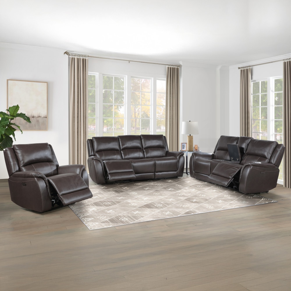Steve Silver Alexandria 91-in W Casual Dark Brown Genuine leather 6+seats Reclining Storage Sofa