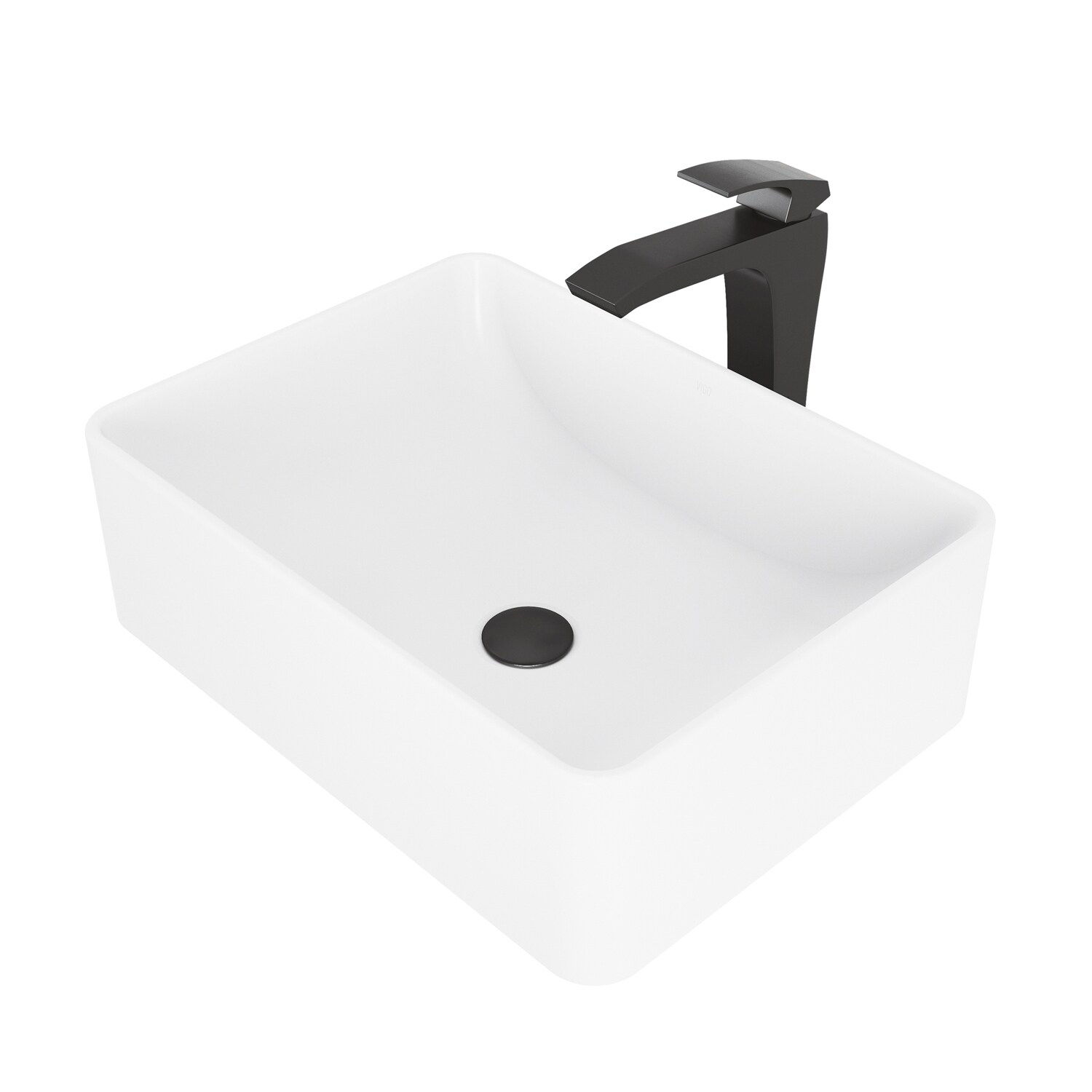VIGO VGT1025 Vessel sink Matte stone Vessel Rectangular Modern Matte white Bathroom Sink with Faucet Included with Drain Included ( 20-Inches x 14-Inches )