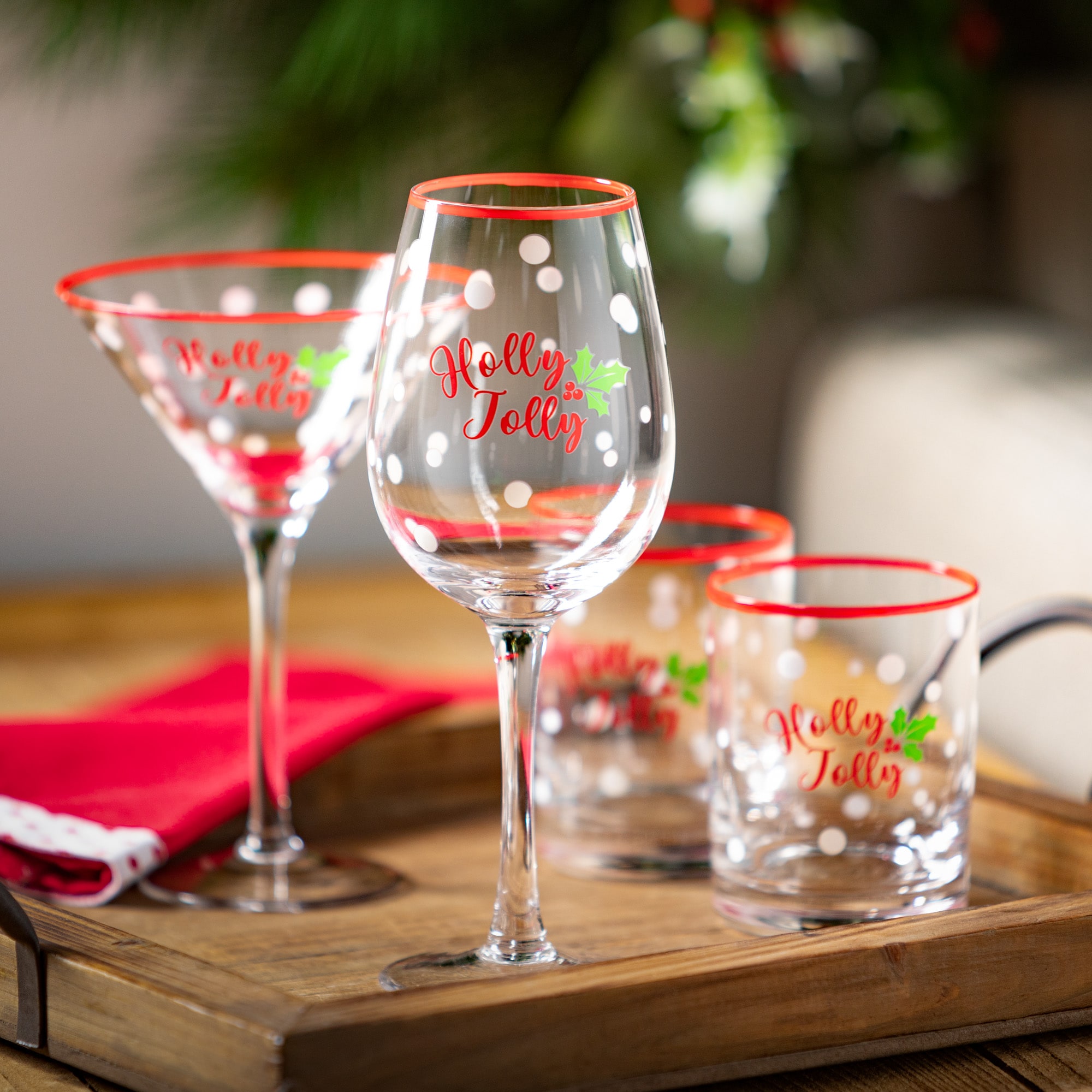 Sullivans Santa Low Ball Drink Glasses Set of 4, 4H Multicolored 