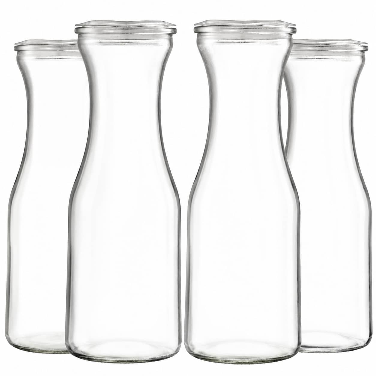 Aoibox  4 Piece 1 Liter Clear Glass Beverage Carafe Set with Acrylic Lids and Writable Wood Tags Pitchers Punch Bowls
