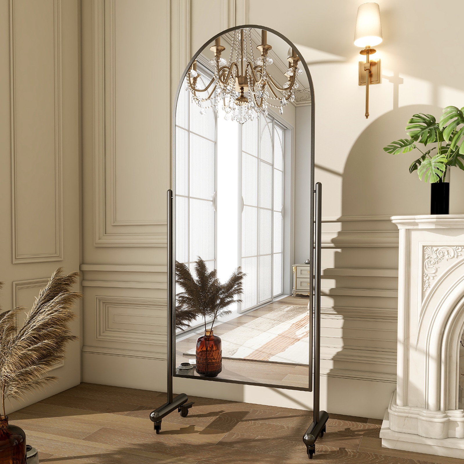 BEAUTYPEAK LS-WDJ2368-BK 23-Inches W x 68.0-Inches H Arch Black Framed Full Length Floor Mirror