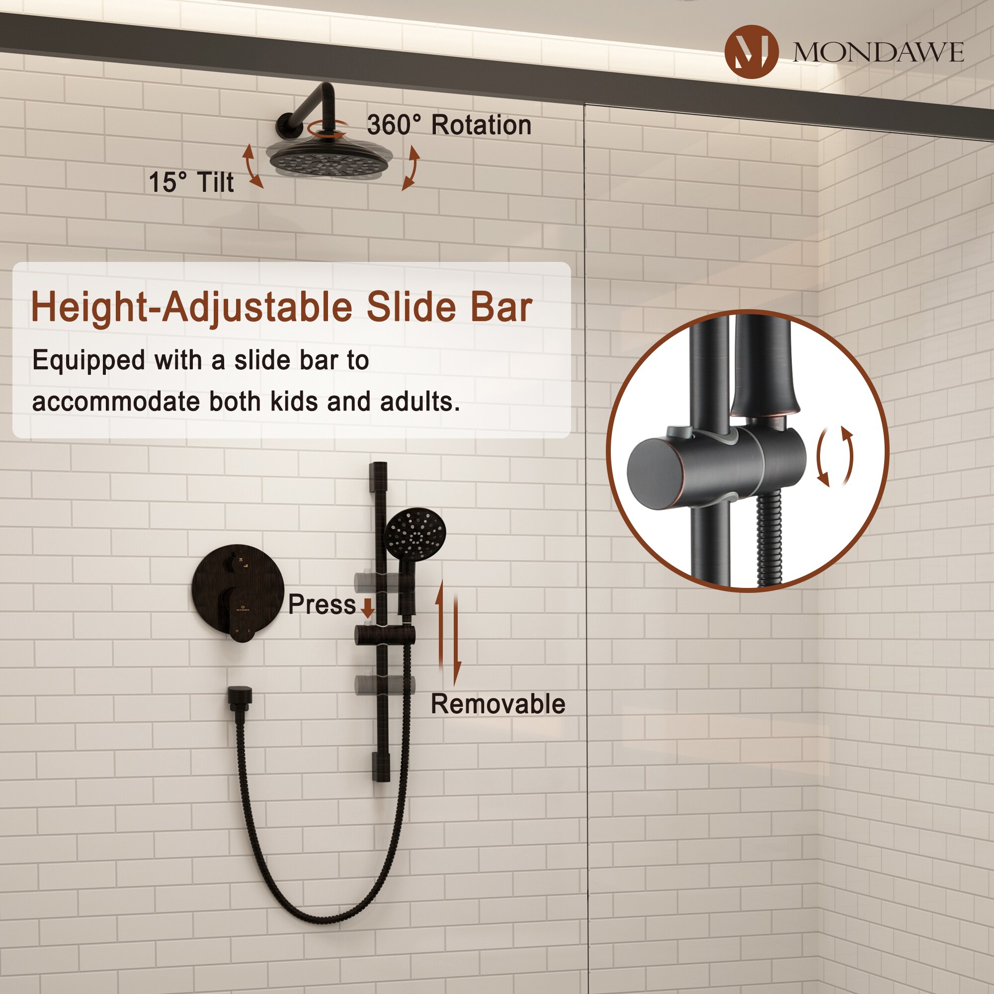Mondawe MD-A3815-ORB Showerhead-Bar-Panels - View #8