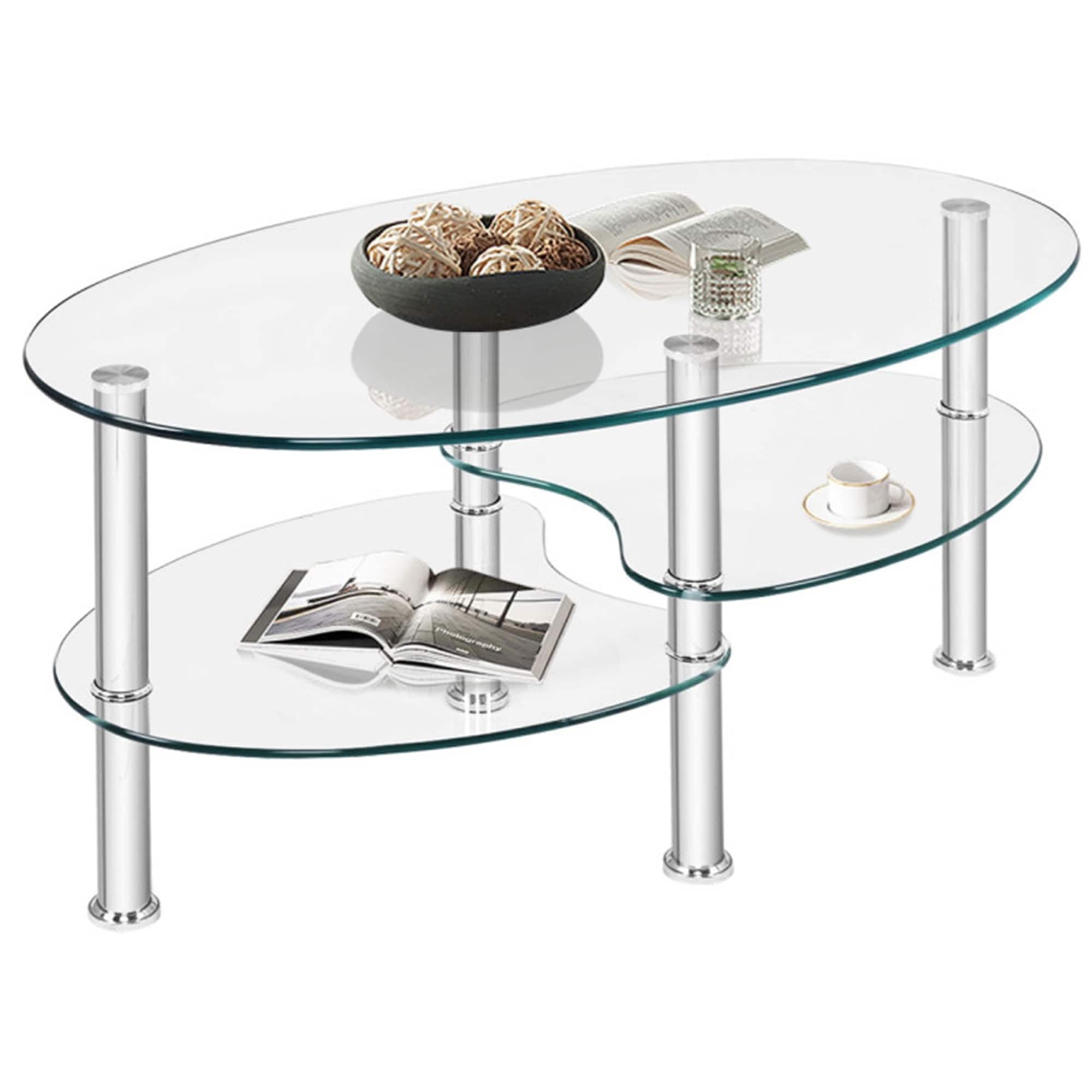 Clihome W50-ZO-4961 White Glass Modern Coffee Table with Storage