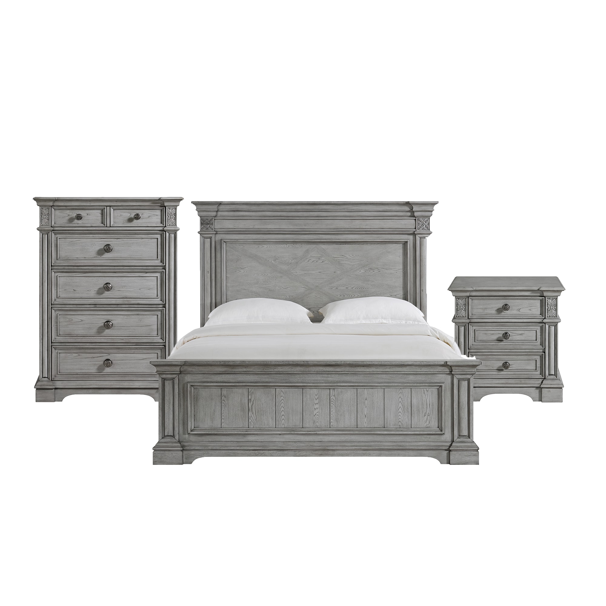 Picket House Furnishings B-14210-3-KB-3PC Brookstone Aged Grey King Bedroom Set