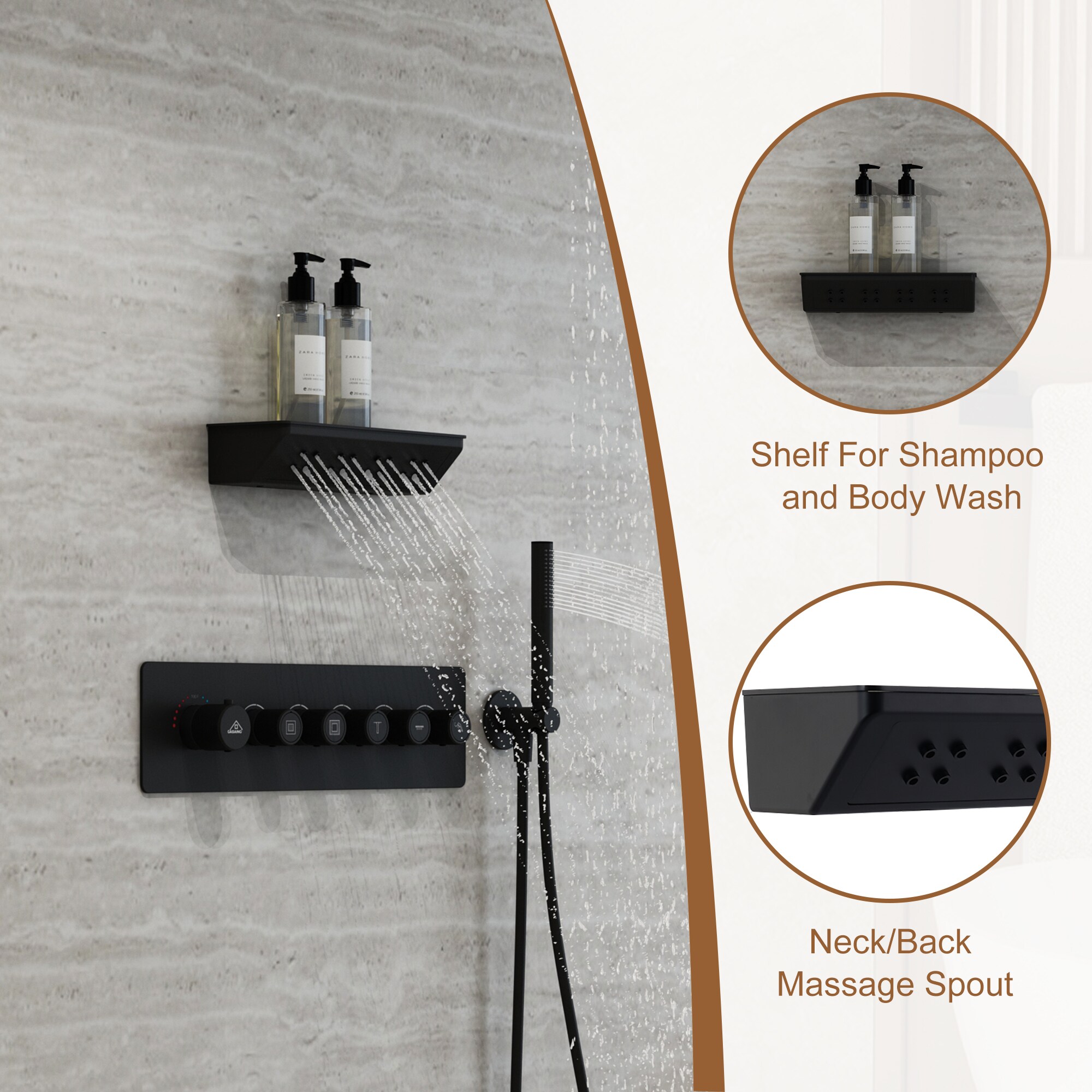 LUCKY ONE MD6104-MB Showerhead-Bar-Panels - View #6