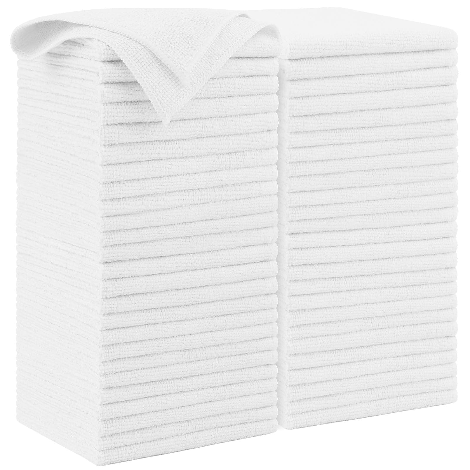 Phyfalip Microfiber Cleaning Cloth White 50 pack Lint Free Towels for Cars Kitchen House Window Workshop Super Absorbent Durable Washable #L05PF09043