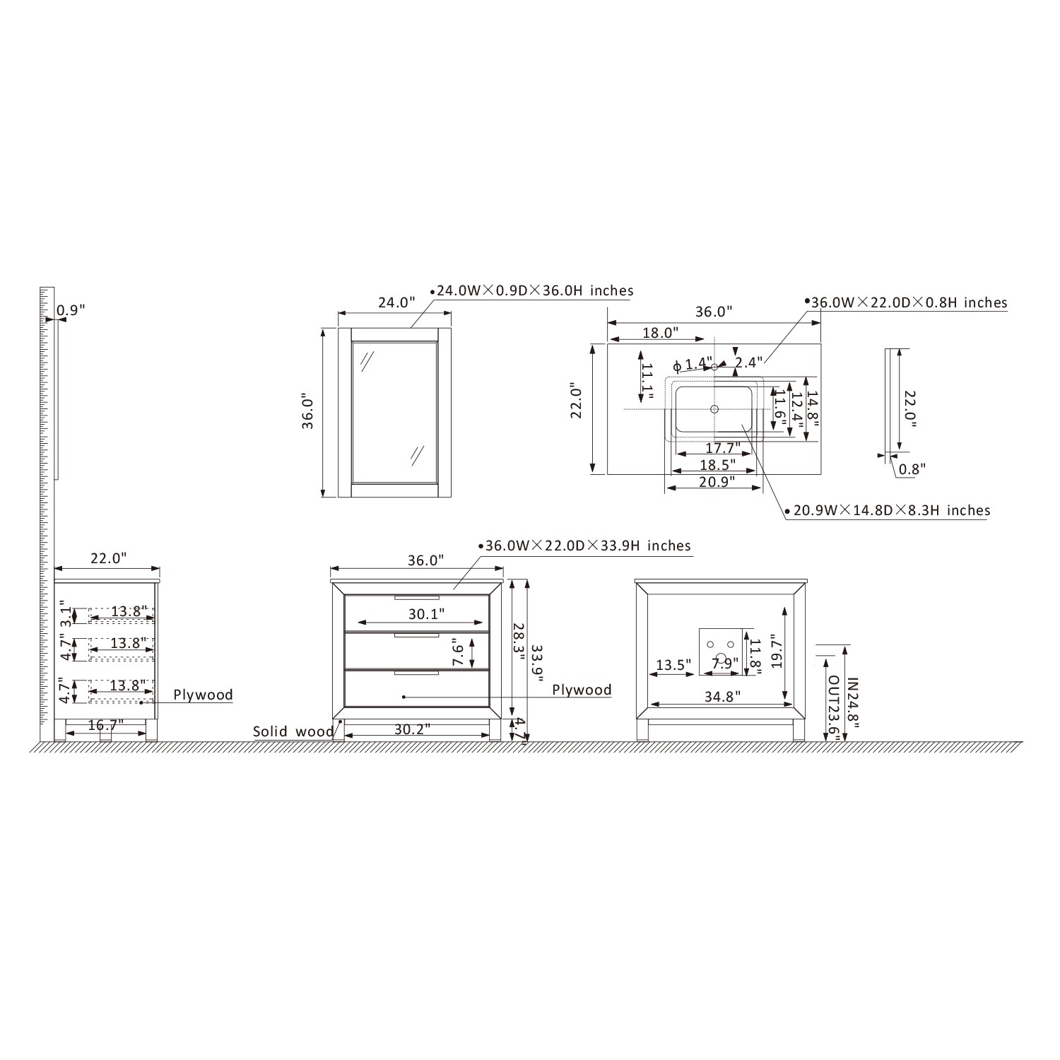 Altair 533036-RB-AW Bath-Vanity-Combo - View #11