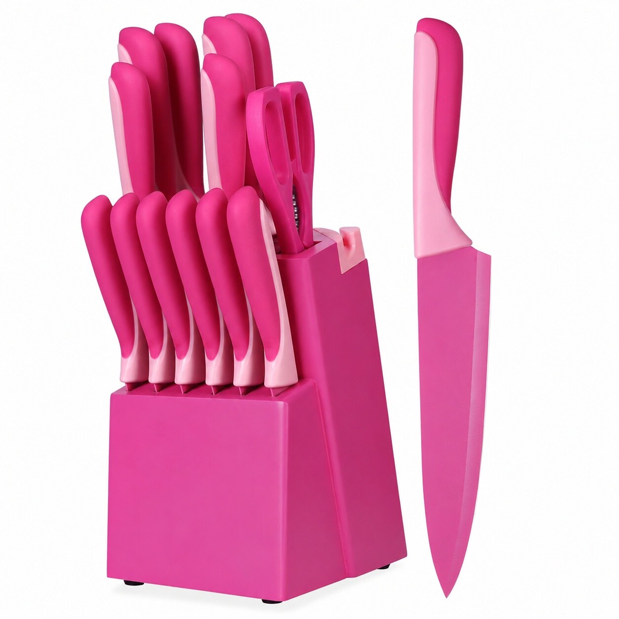 LILILIAN FMY  15 Piece Kitchen Knife Set with Built in Sharpener Wooden Block High Carbon Stainless Steel Knives Steak Knives Kitchen Scissors