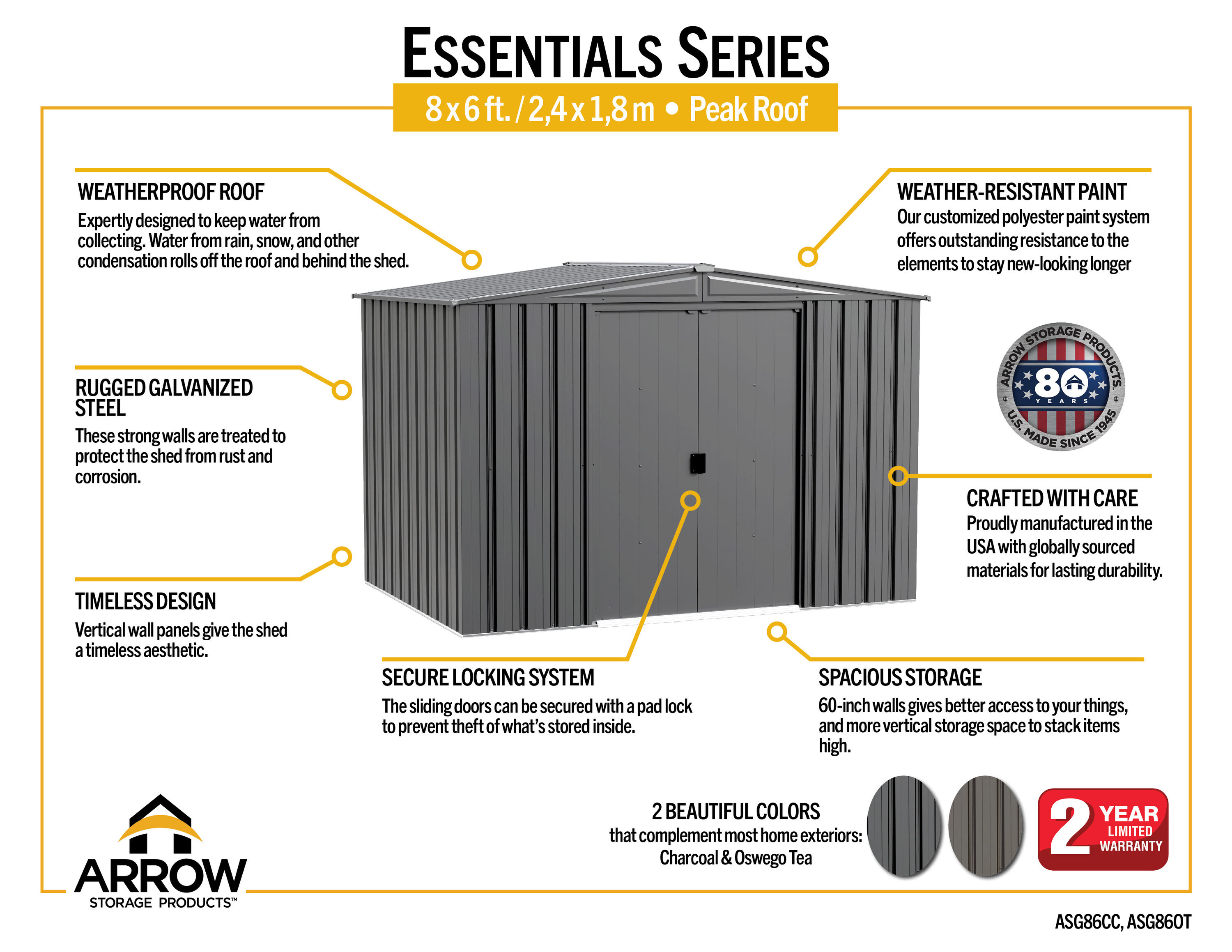 Arrow ASG86OT Metal-Storage-Buildings-Sheds - View #10