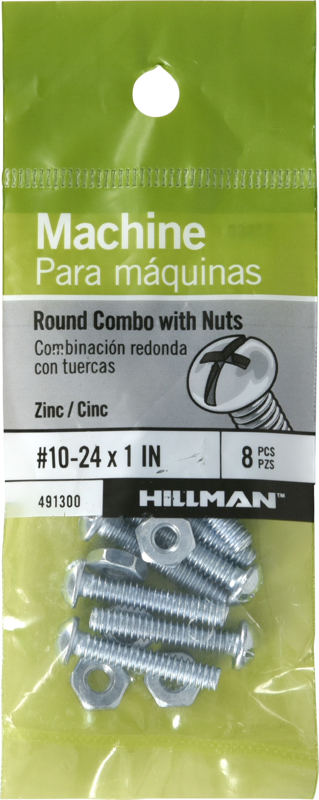 Hillman 491300 #10 - 24 x 1-in Phillips/Slotted combination -Drive Machine screws ( 8 -Count )
