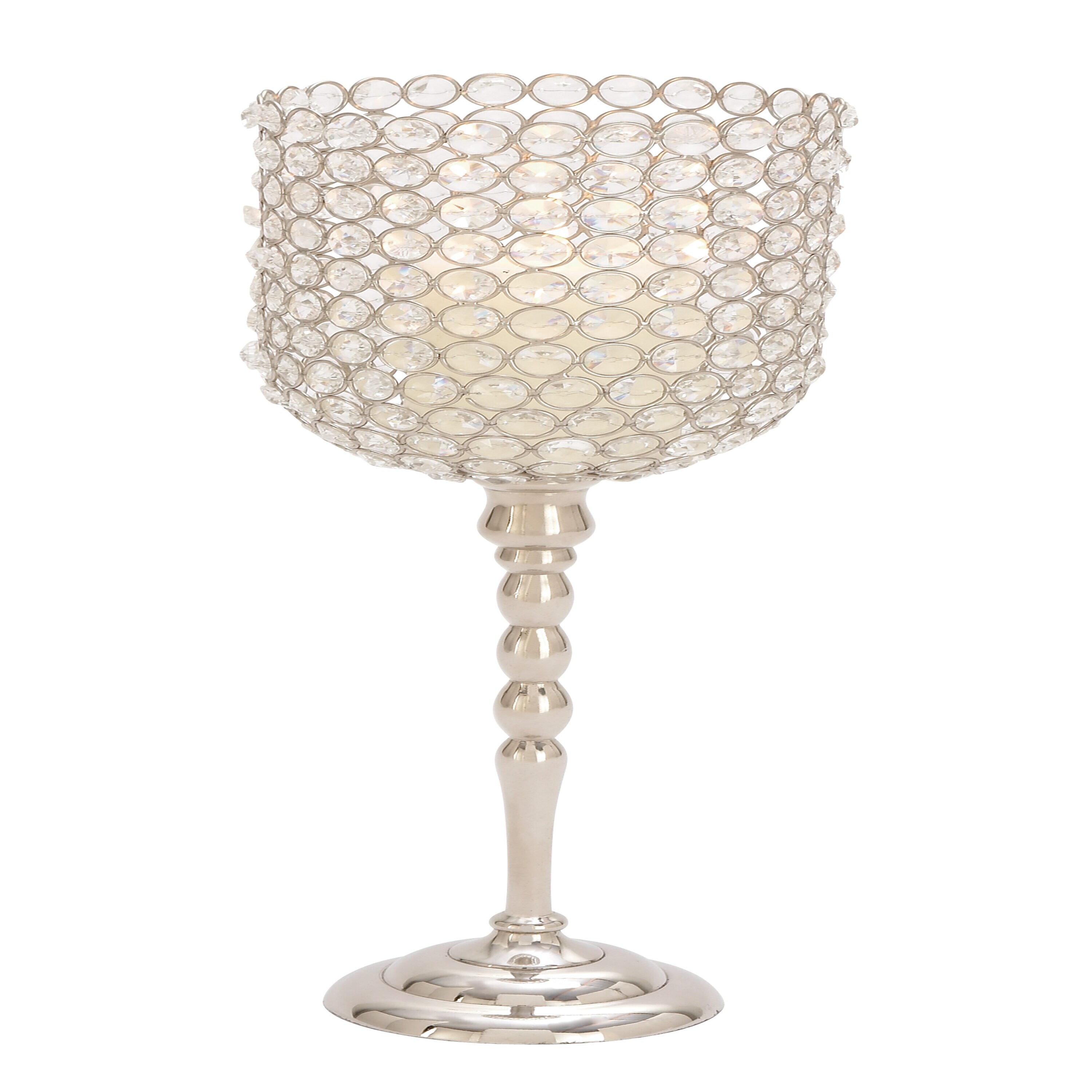 Silver Crystal Hurricane Candle Holder with Aluminum Base, 19"